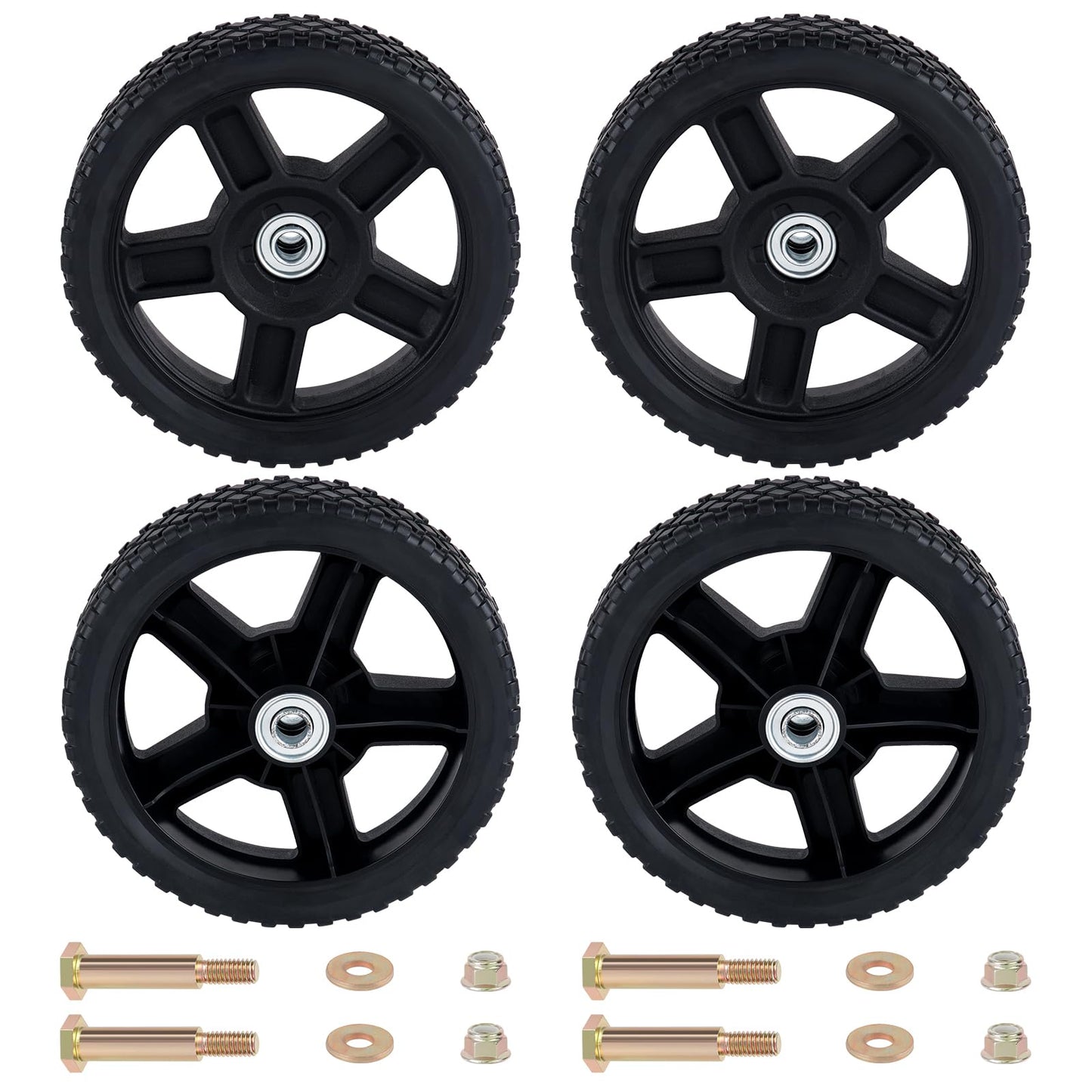 CheeMuii 4 Pcs 8 Inch Lawn Mower Wheels 4 Pack 8" Push Lawn Mower Wheels with Bolts and Lock Nuts Kit Fit for Most Standard push Lawn Mowers/Generator/Garden Tiller/Handtruck