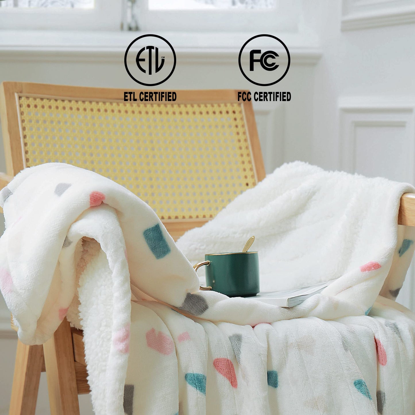 SOGANASA Heated Blanket Throw Electric Throw Blanket 50"x60" - Machine Washable Printed Heated Throw Blanket with ETL & FCC Certification 4 Heating Levels 3 Hours Auto-Off Overheat Protection (Stone)