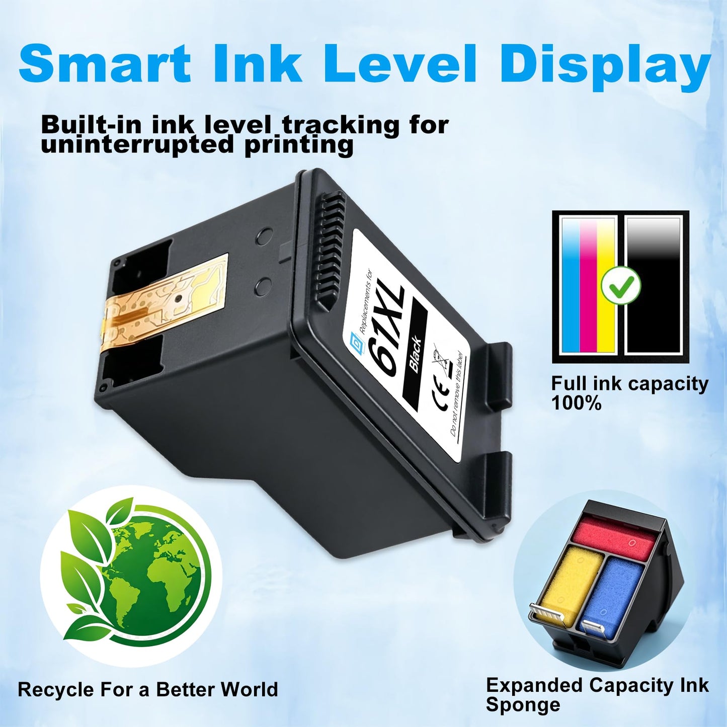 61XL Ink Cartridge Black and Colour Replacement for HP 61 Ink Cartridges Compatible for HP Envy 4500 Ink 5530 5534 DeskJet 1000 1010 2540 3050 OfficeJet 4630 4635 Printer(1 Black,1 Tri-Color)