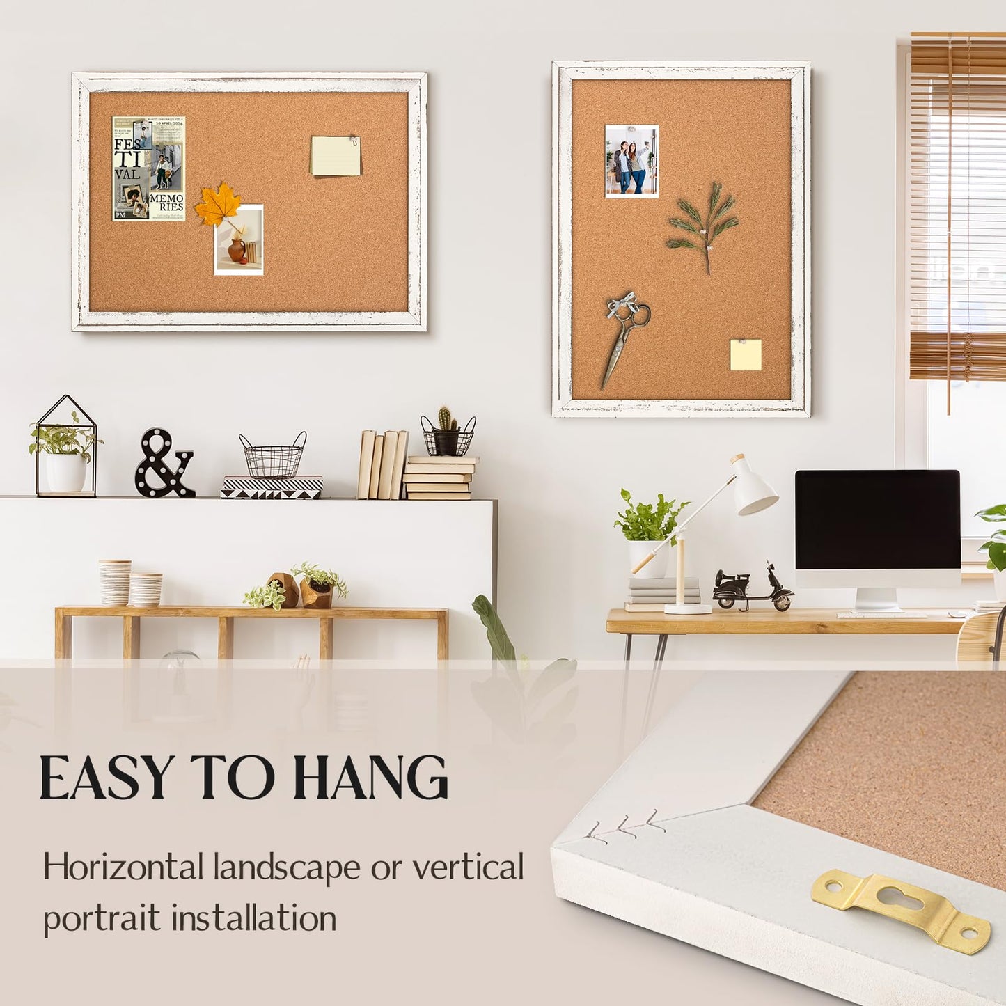 QUEENLINK Cork Bulletin Board, 36" x 24" Corkboard with Natural Wood Frame, Vision Board and Decorative Hanging Pin Board
