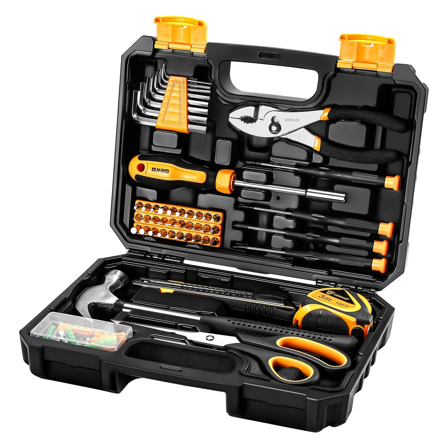 DEKOPRO 50 Piece Tool Set General Household Hand Tool Kit with Plastic Toolbox Storage Case All Purpose Home Tool Kit Includes Essential Tools for Office College Repairs
