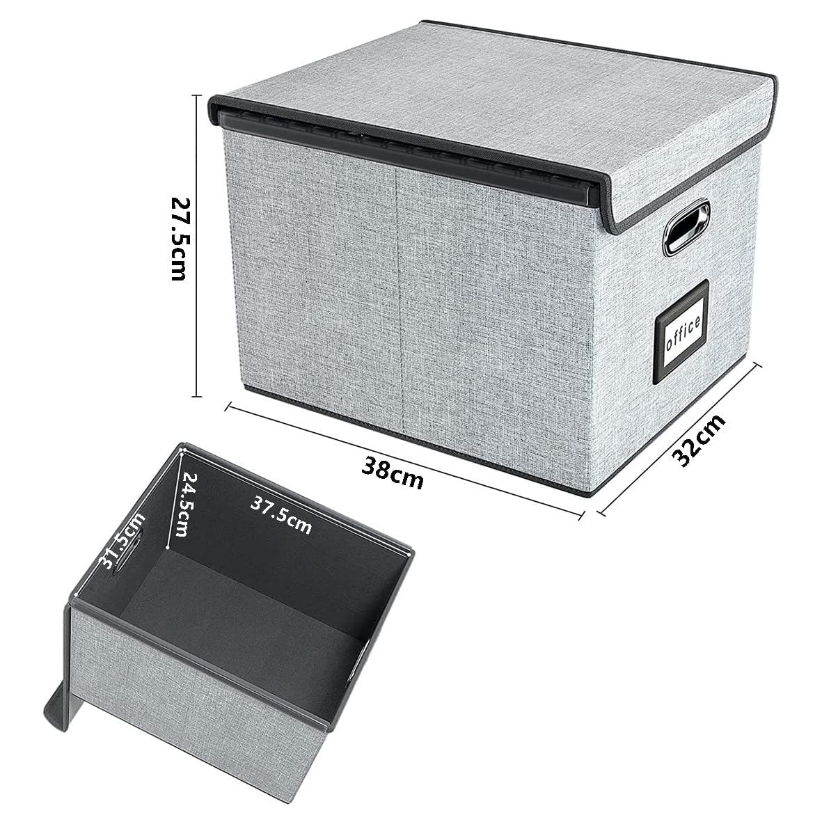 WEIANG Portable File Organizer Box, File Storage Box with Lid, Collapsible Linen Hanging Filing Storage Boxes with Plastic Slide, Durable Hanging File Box for Office/Decor/Home (Gray,2pcs)