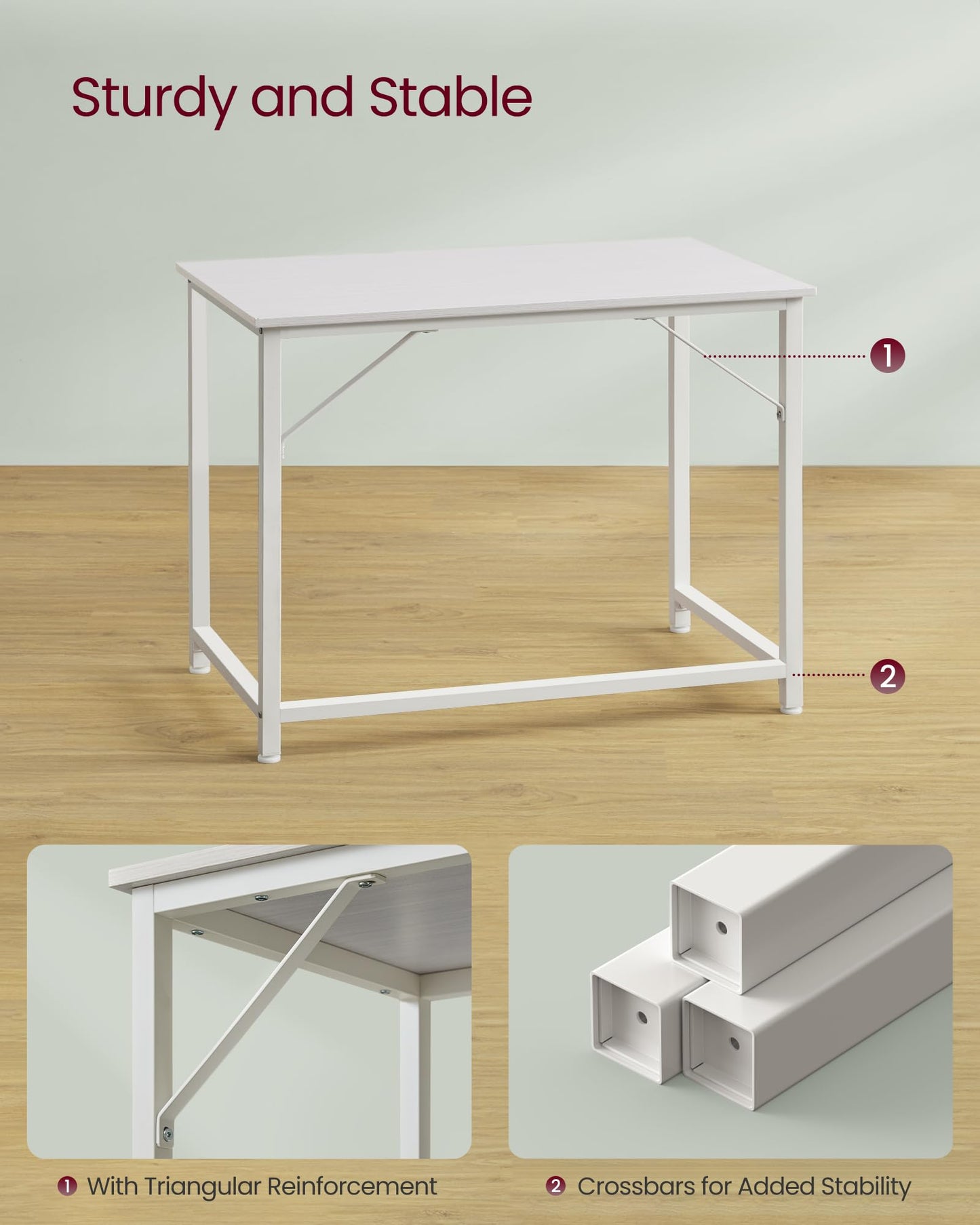 VASAGLE Computer Desk, Office Work Desk, 19.7 x 39.4 x 29.9 Inches, for Study, Bedroom, Home Office, Living Room, Maple White and Cloud White ULWD041W44