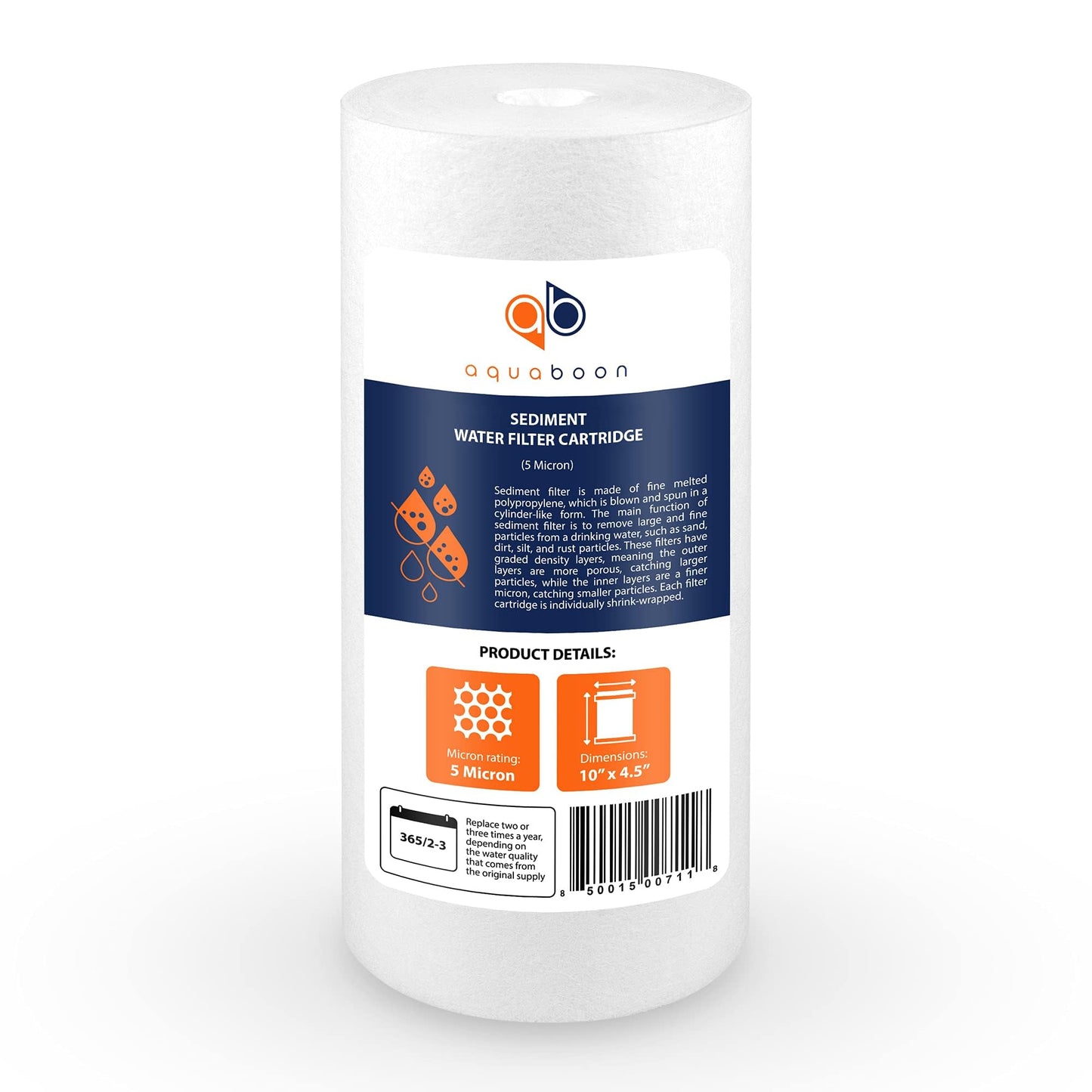 Aquaboon 5 Micron 10 x 4.5 Well Water Sediment Filter Replacement Whole House Water Filter Cartridge Compatible with DGD-5005, WFHD13001B, 4-Pack