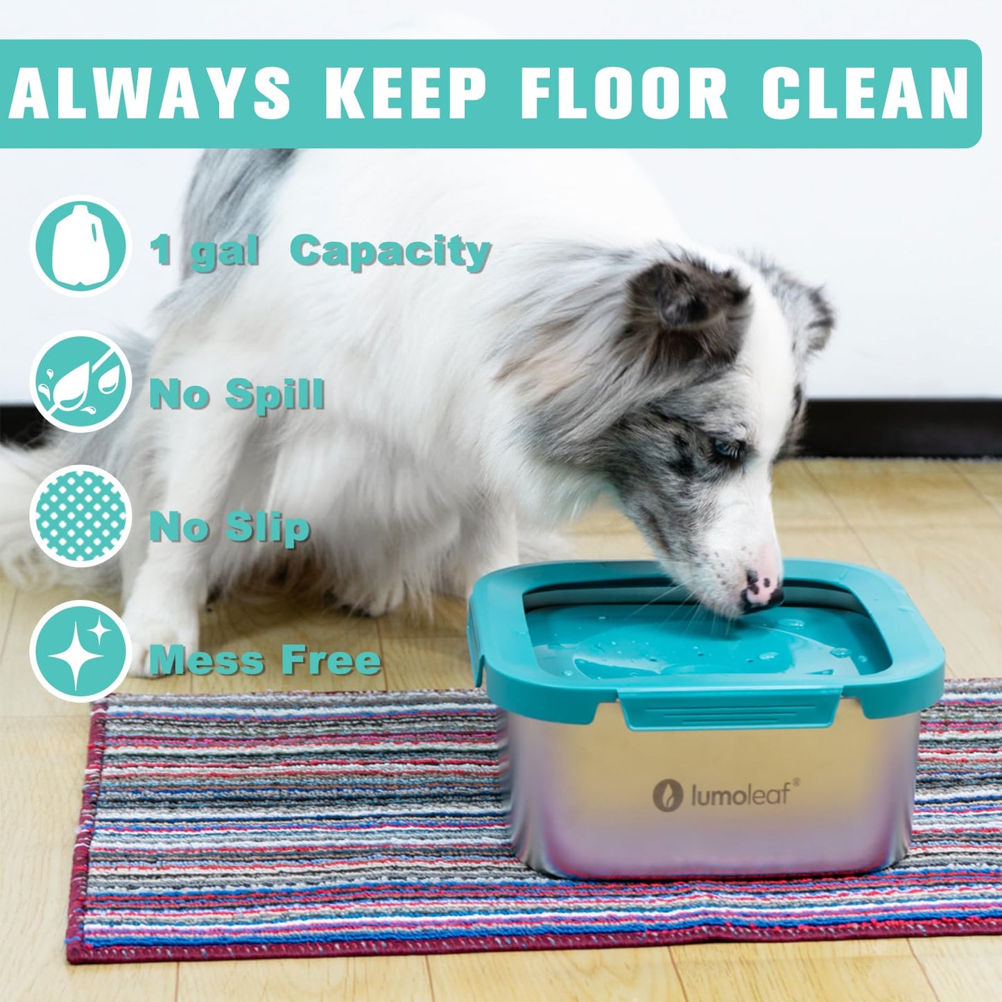 LumoLeaf Dog Water Bowl, Splash-Free Pet Slow Water Feeder Bowl, No Spill Dog Bowl, Vehicle Carried Water Bowl for Dogs Cats Pets (4L Blue)