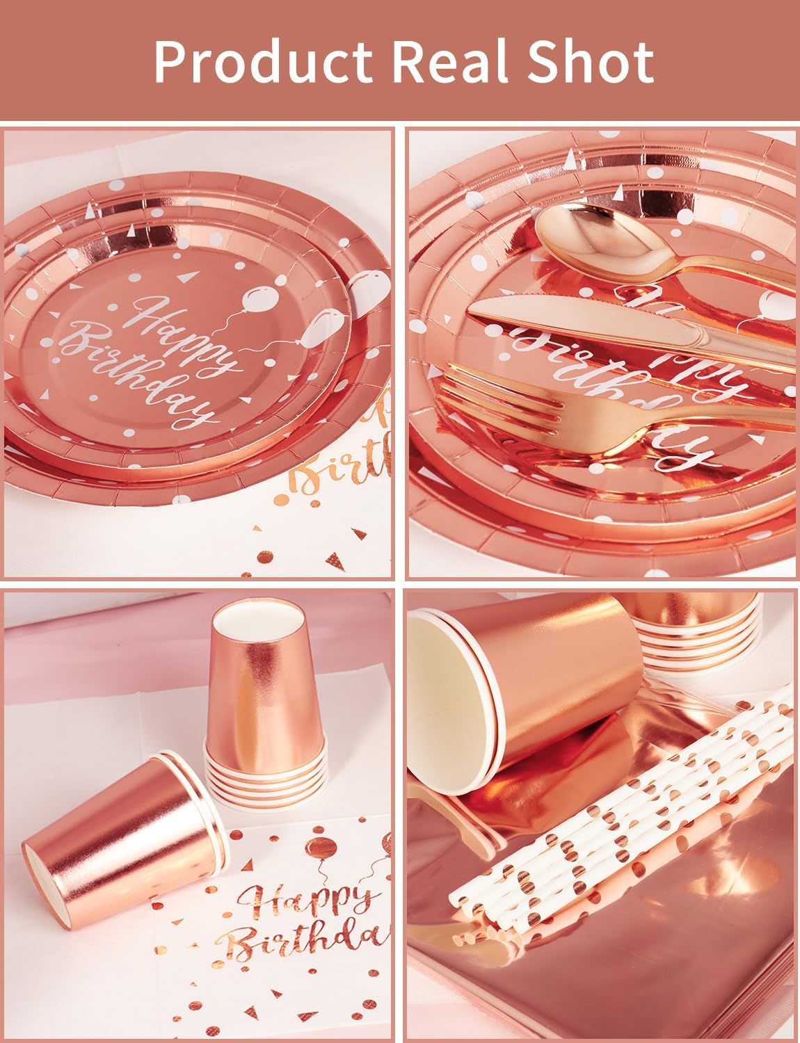 Nkaiso Birthday Party Tableware, 161 Pieces Rose Gold Party Supplies, Party Dinnerware Sets Include Paper Plates Napkins Cups Silverware, for Shower Engagement Parties Decoration -20 Serves