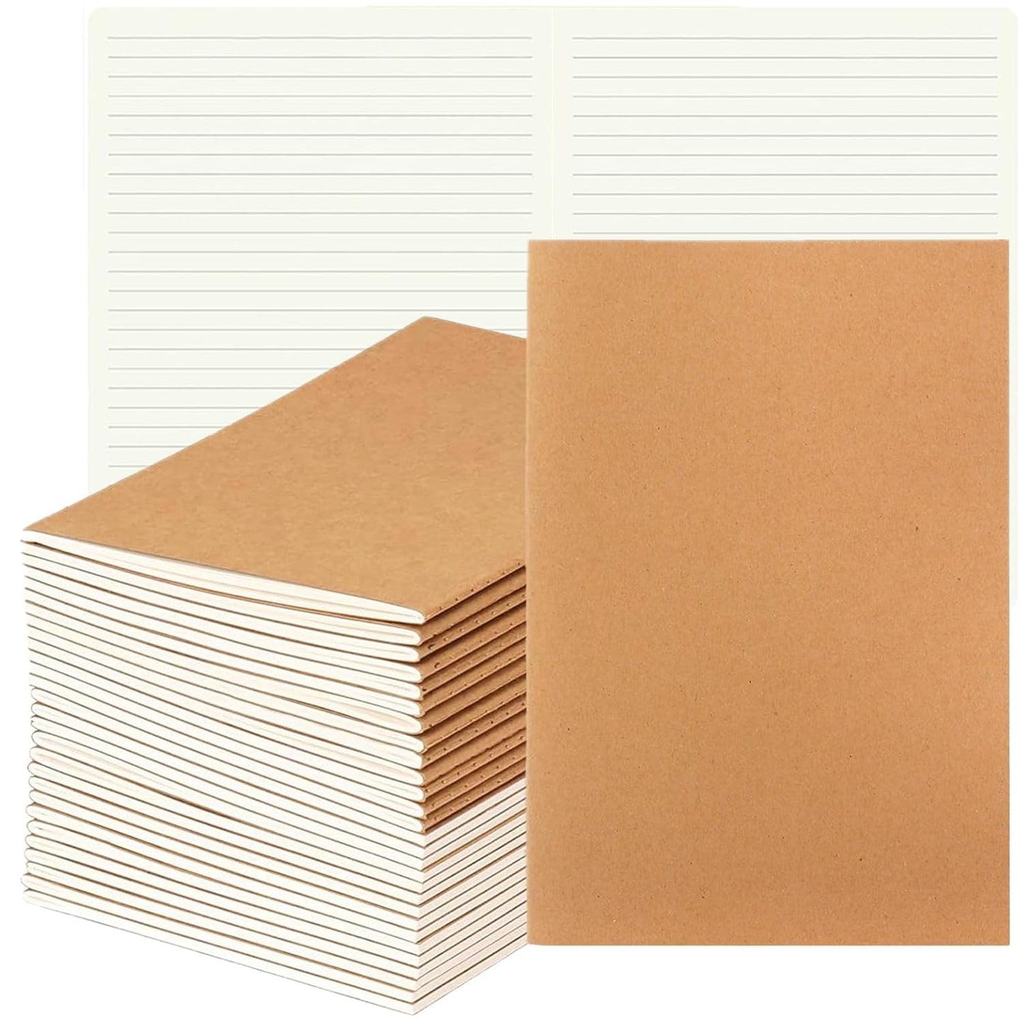 24 Pack A5 Lined Notebooks 80 Pages(40 Sheets) Kraft Notebooks, Subject Notebook Travel Journals, Composition Writing Note Books for School Students, Travelers, Office, 8.2" x 5.5"