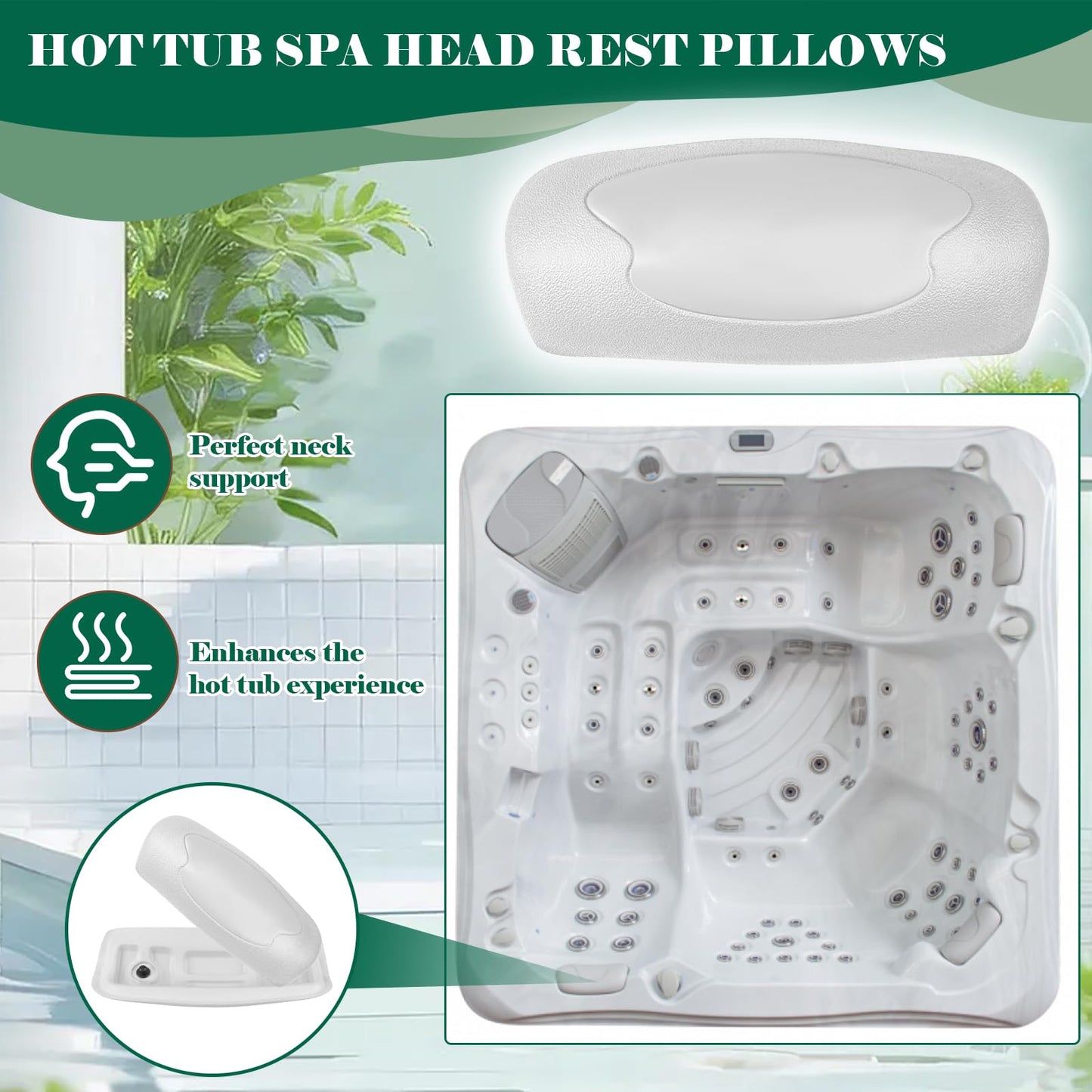 72597 Hot Tub Head Rest Pillows, Cool Grey Hot Tub Pillows, Hot Spring Spas Replacement Spa Pillow 2002-2007, Hot Tub Neck Pillow Replacement for Highlife Series Spas (1997-2007) - 2 Pack