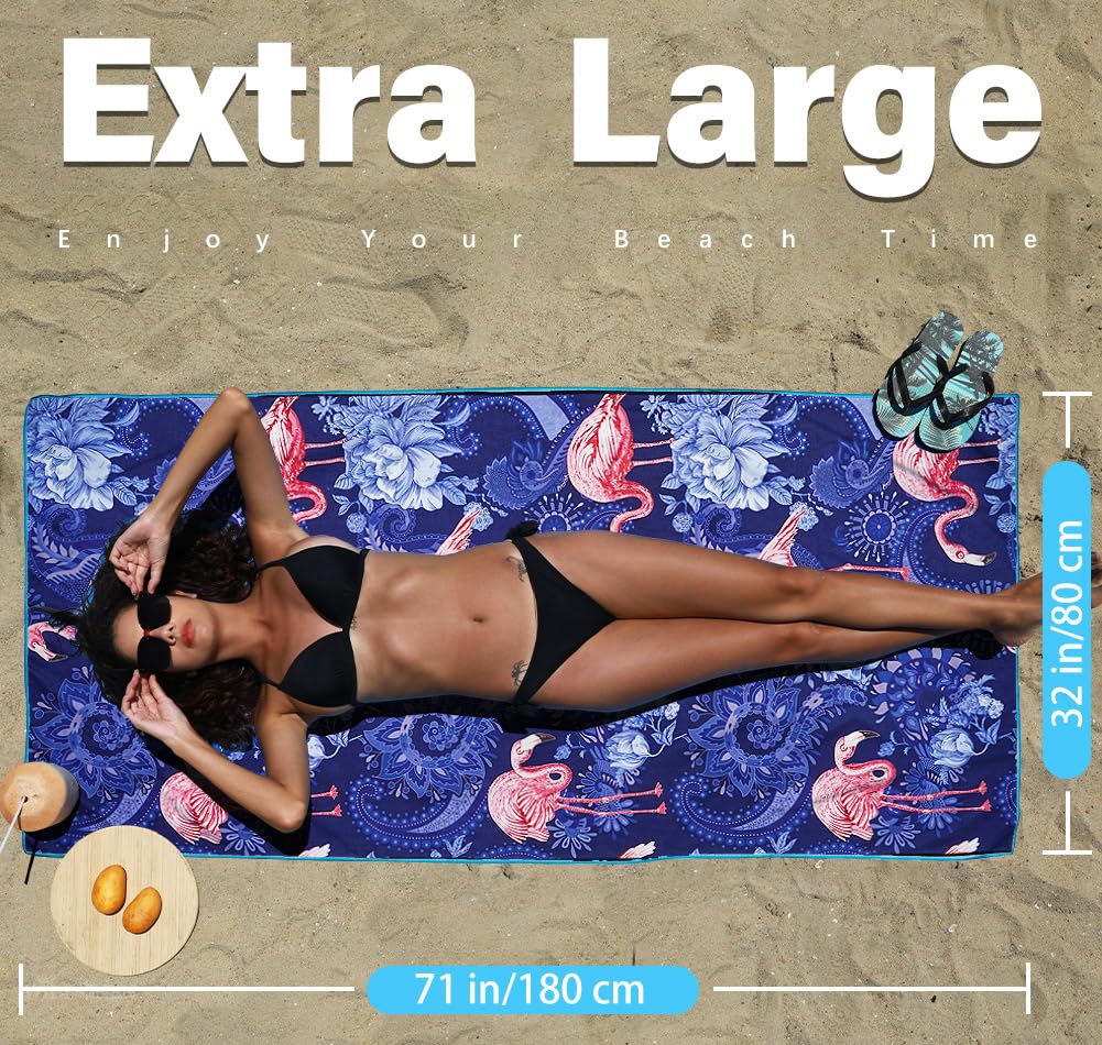 2 Pack Microfiber Lightweight Beach Towel Sand Free Quick Dry Absorbent Thin Compact Towels for Swimming Pool Camping Beach Accessories Large Easy Pack Travel Things for Vacation Essentials Gift