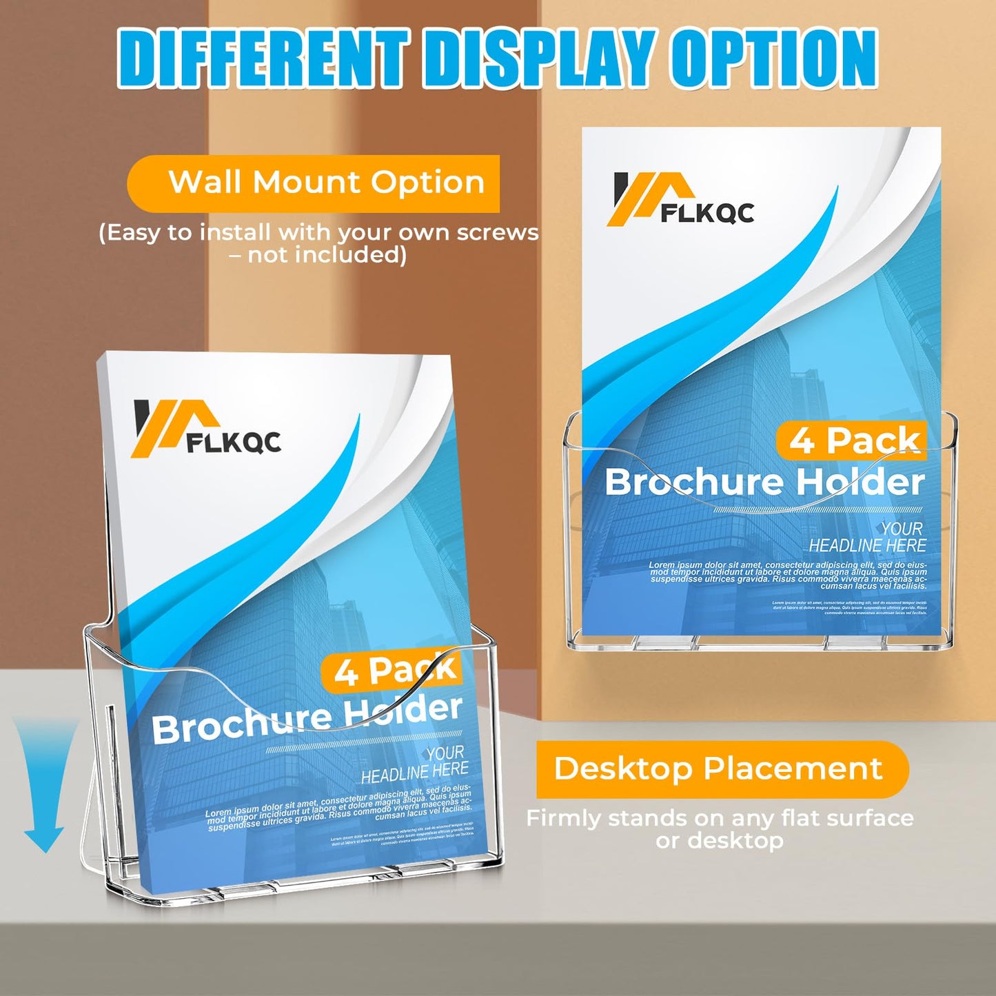 FLKQC Acrylic Brochure Holder, 9 x 11 in Brochure Holder Stand 4 Pack Plastic Pamphlet Holder Clear Literature Countertop Organizer Plastic Flyer Display Stand for Magazine, Document, Booklet