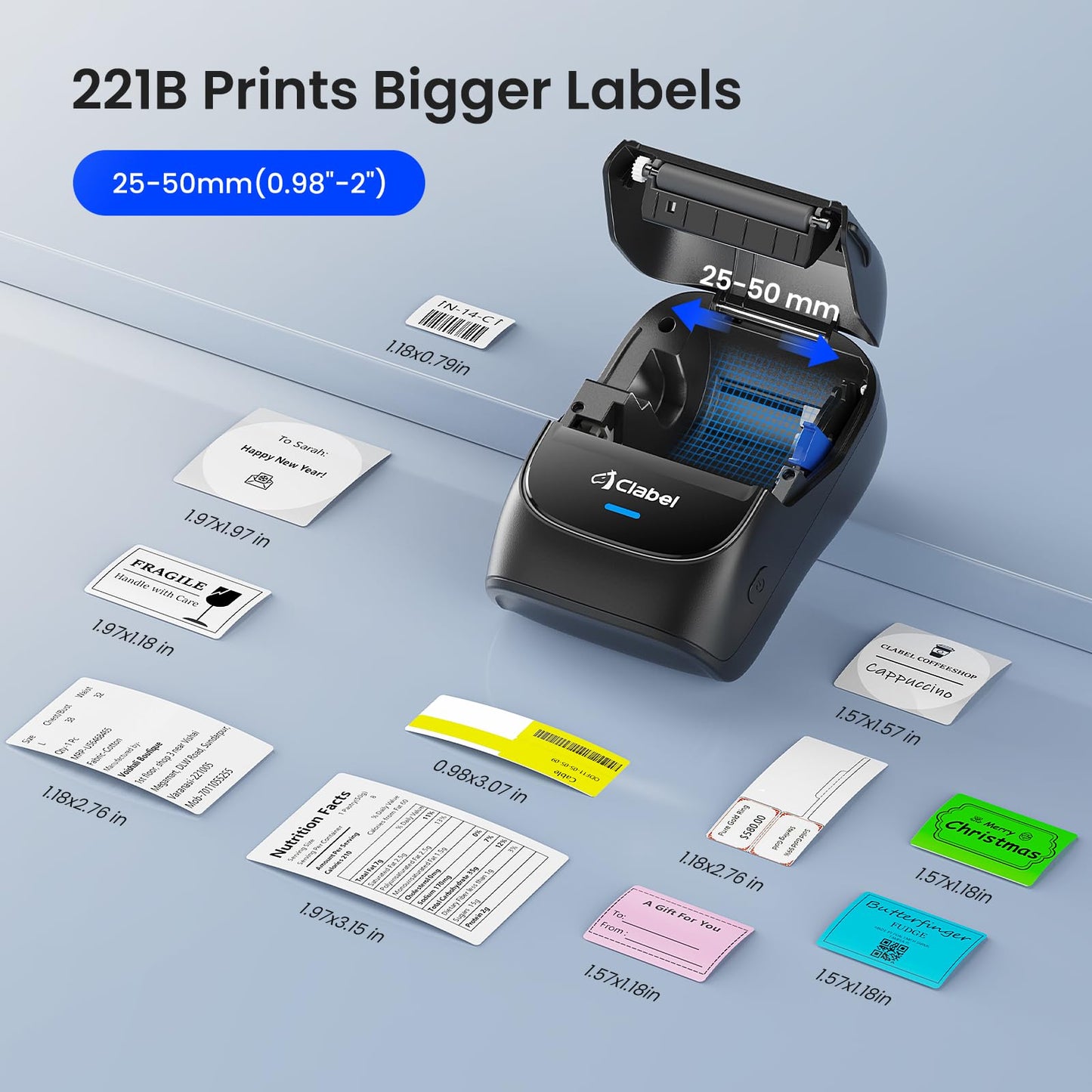 CLABEL Bluetooth Label Maker Machine with Tape, 2" Portable Thermal Printer for Small Business, Retail & Home Organization, Inkless Barcode Sticker Printer with Creative Templates