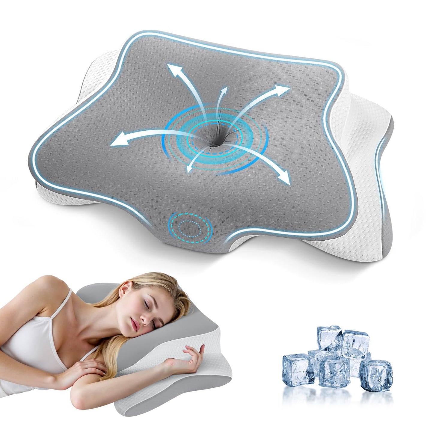 JINXIA Cervical Neck Pillow for Sleeping, Odorless Memory Foam Pillows & Soft Silk Cover, Ergonomic Orthopedic Pillow for Side Back Stomach Sleepers, Neck and Shoulder Pain Relief, Gray