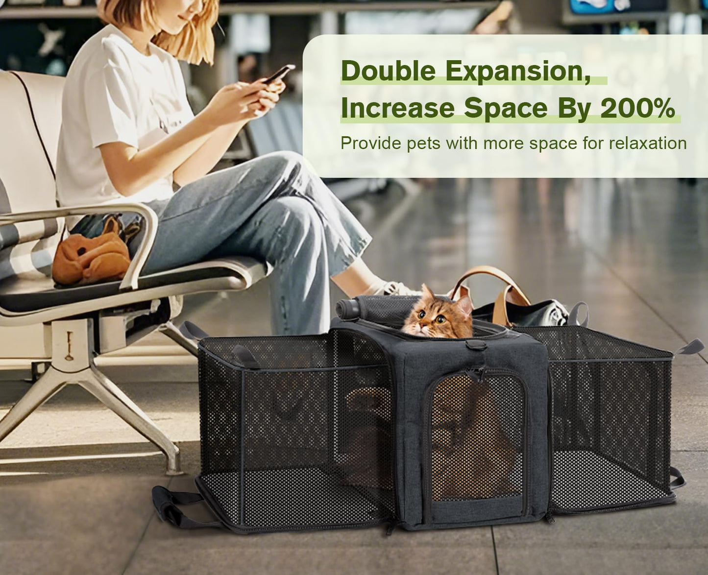 Pecute Cat Carrier Expandable, Airline Approved Collapsible Cat Soft-Sided Carriers, Breathable Pet Carriers up to 5kg/12lbs, Portable Dog Carrier Great for Travel, Outdoor, Hiking, Camping(Dark Gray)