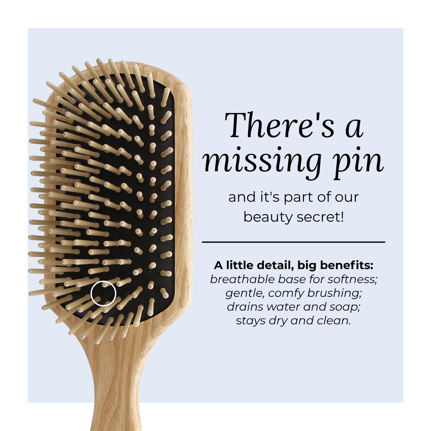TEK - Large Rectangular Ash Wood Brush Handmade in Italy, with Short Tooth, for Medium, Short and Straight Hair - 22 x 6.5 cm