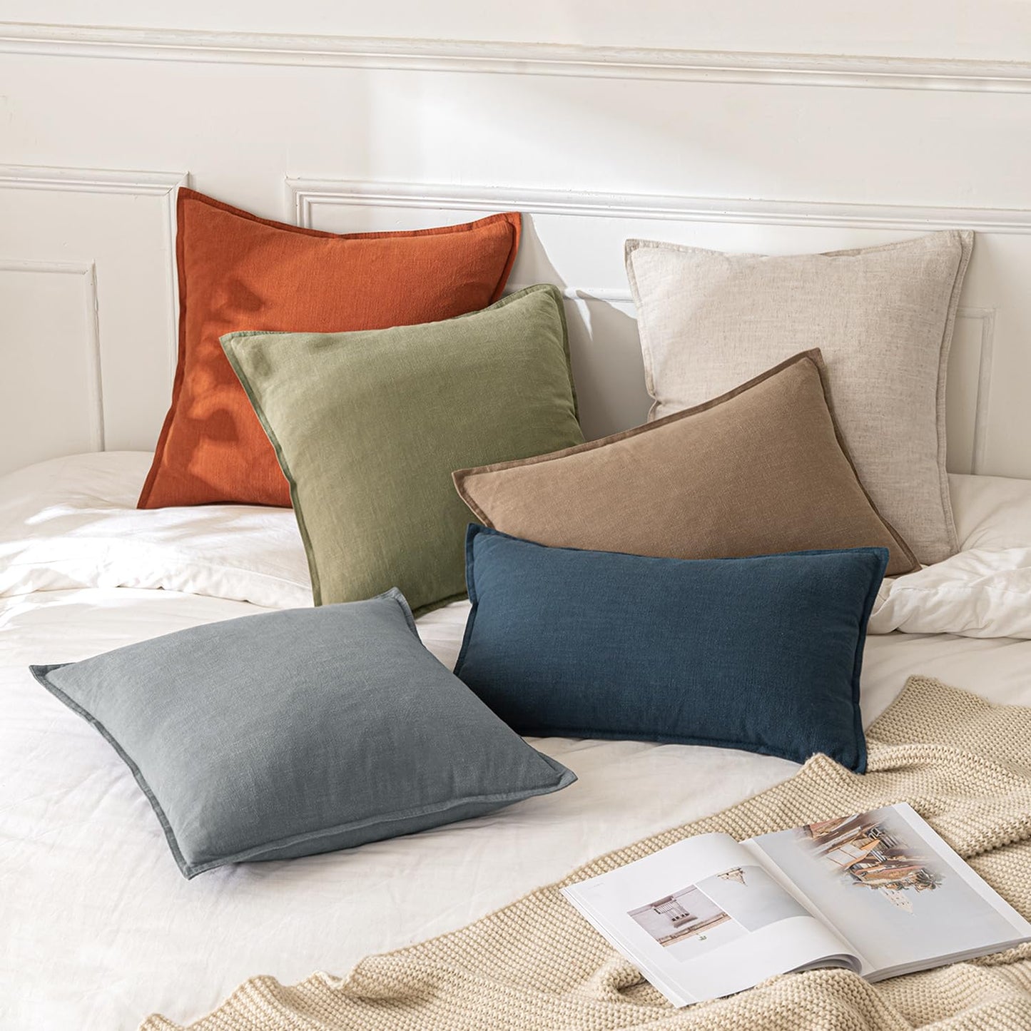 MIULEE Linen Pillow Covers Pack of 2 Decorative Cushion Throw Pillow Covers Soft Accent Boho Farmhouse Couch Pillowcases Modern Home Decors for Sofa Living Room Bed 24x24 Inch Natural Beige