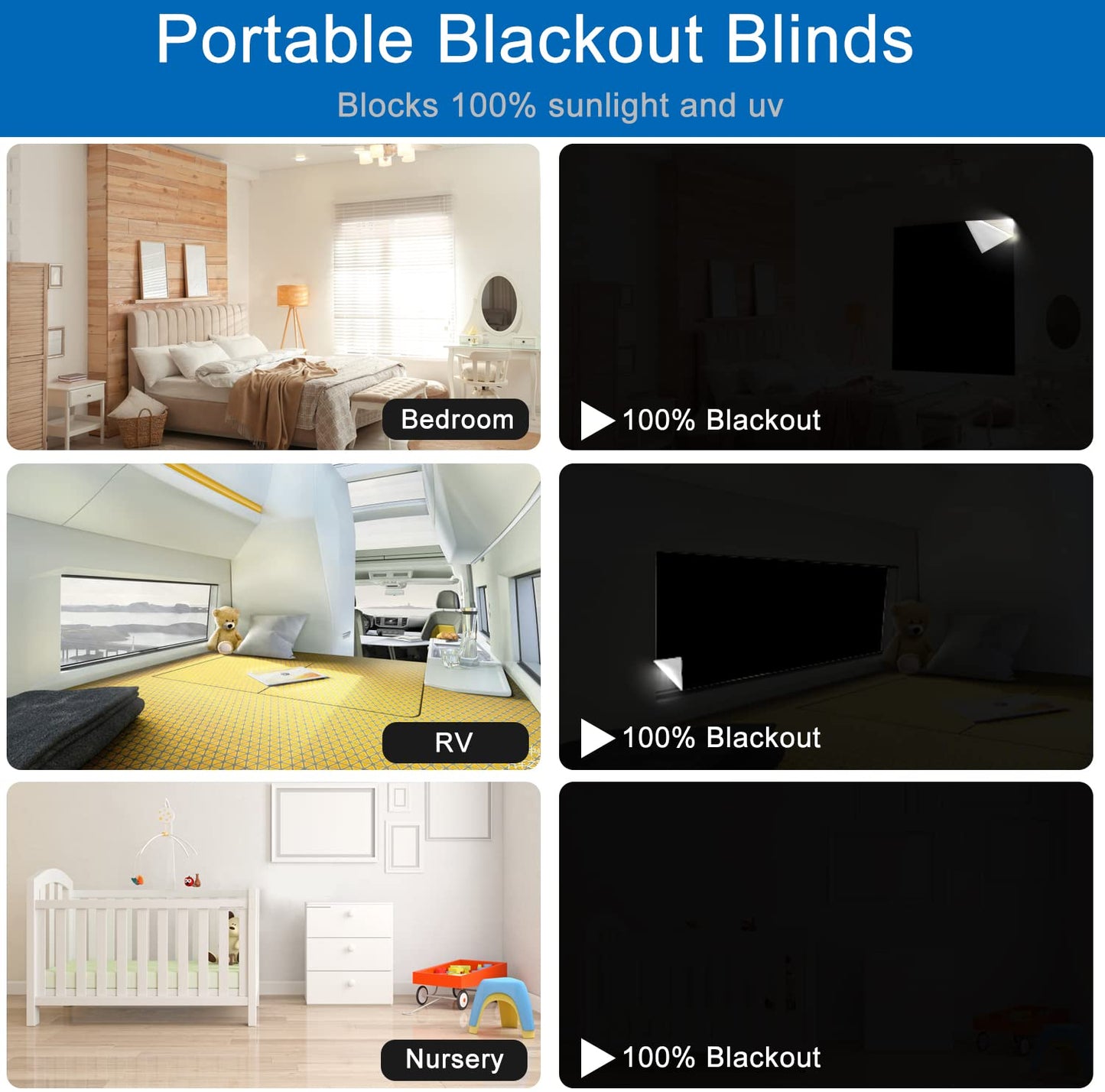 100% Blackout Blind Magnetic Portable Blackout Curtains 118 x 57Inch,Black Out Window Cover with Strong Magnet No Drill Cuttable Window Shades for Bedroom,Nursery,Rv,Media Room (Black)