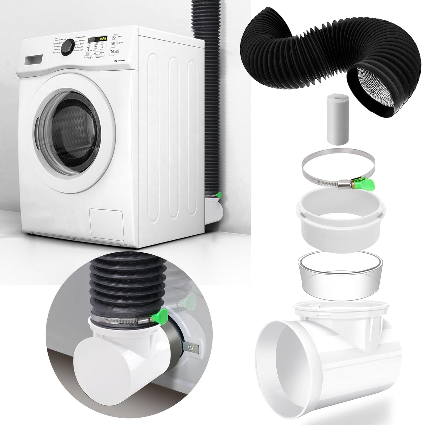 Dryer Vent Hose for Tight Space,90 Degree Dryer Vent Elbow,Better Than Magnetic Dryer Vent Connector Kit,Dryer Vent Cleaning Kit