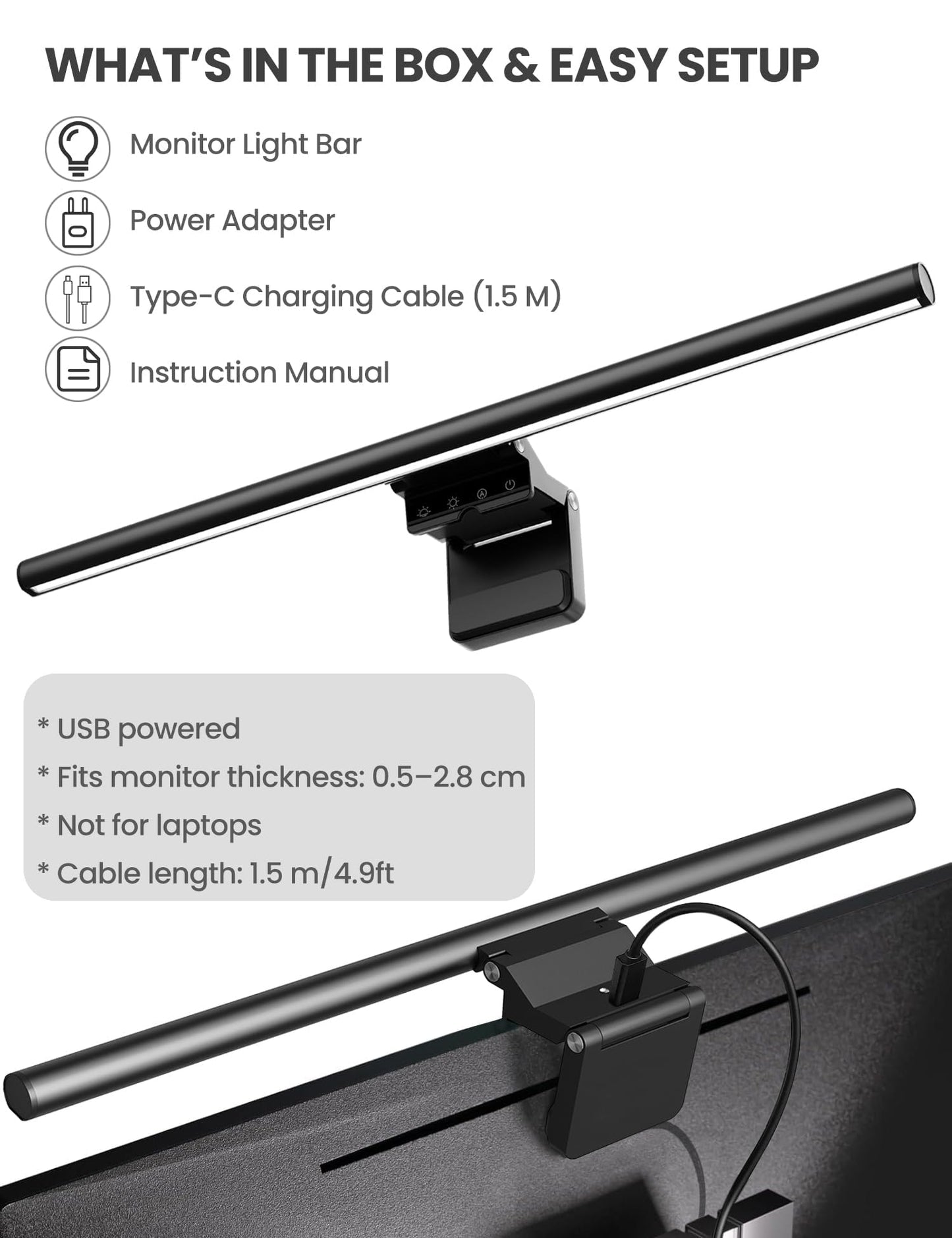 Monitor Light Bar 19.7", No-Glare Asymmetric Desk Screen Lamp