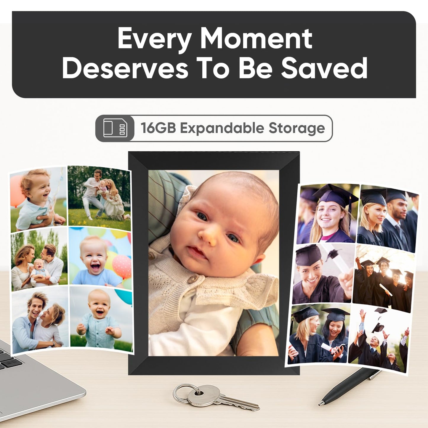 10.1 Inch WiFi Digital Picture Frame, 1280×800 HD IPS Touch Screen, 16 GB Memory, Auto‑Rotate, Wall‑Mountable