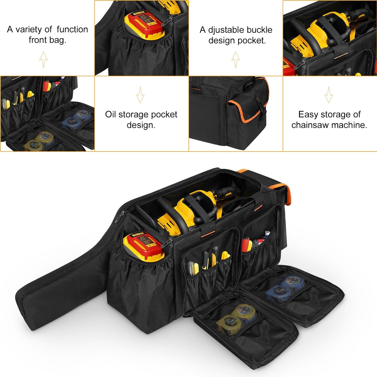 XIDIHF 14"/16"/18" Chainsaw Case, Chainsaw Storage Bag Compatible with EGO+, Dewalt, Greenworks Cordless Power Chainsaws & Accessories, Black