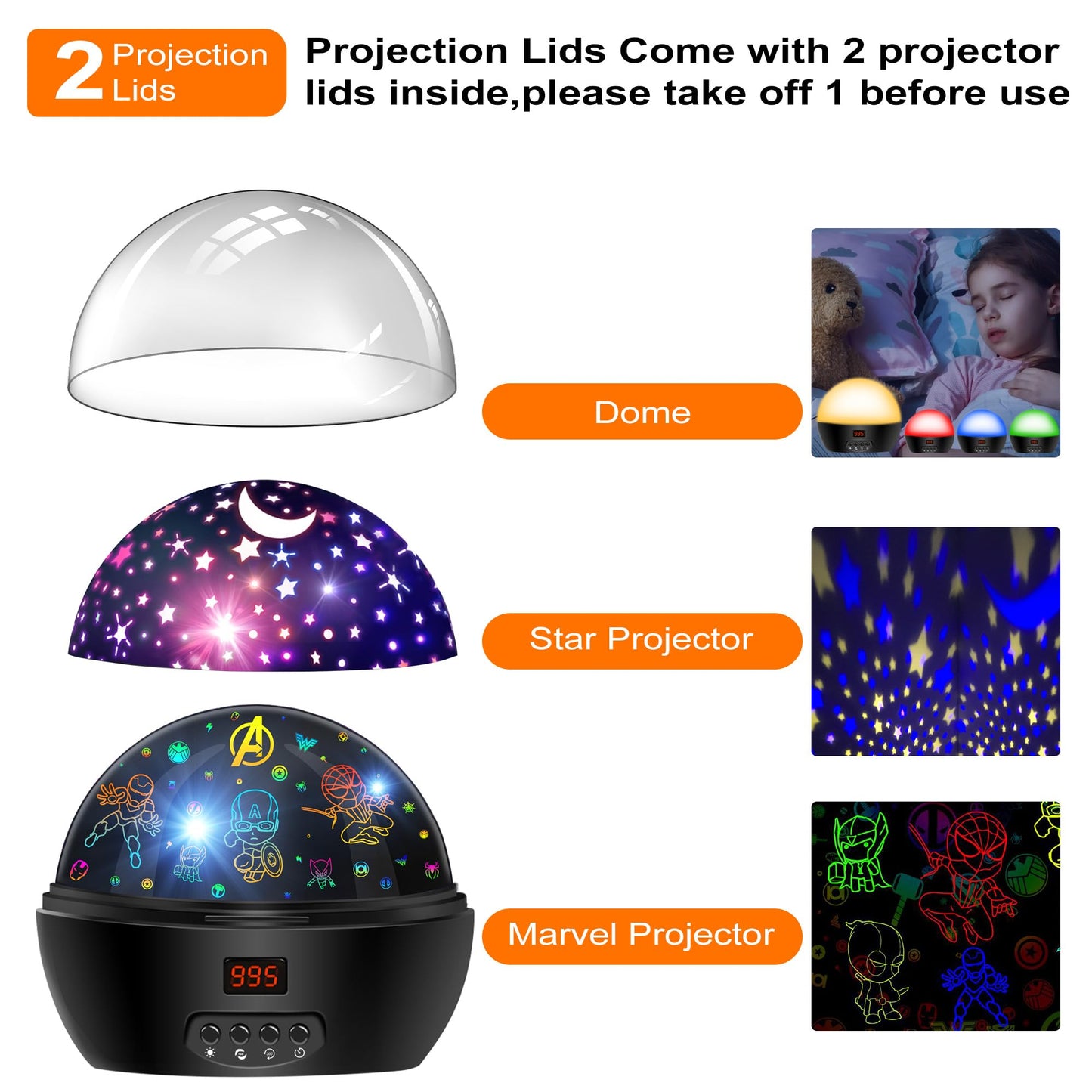 Kid Light Projector Superhero Toys for Boys 5-7 Avengers Night Light Projector with Timer for Kids Room, 360 Degree Rotation Toddler Night Lights Star Projector