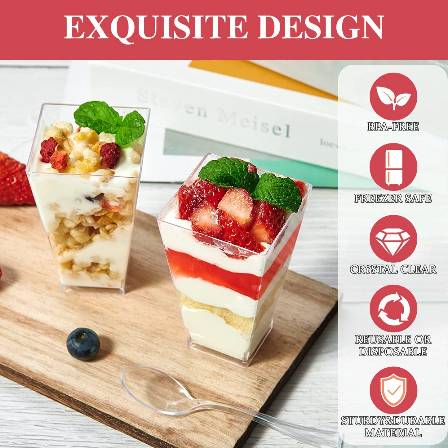 Dessert Cups, 100 Pack 5 oz Plastic Appetizer Cups for Party, Parfait Cups Mini Dessert Cups with Spoons Yogurt Parfait Containers, Shooter Cups for Pudding Fruit and Ice Cream
