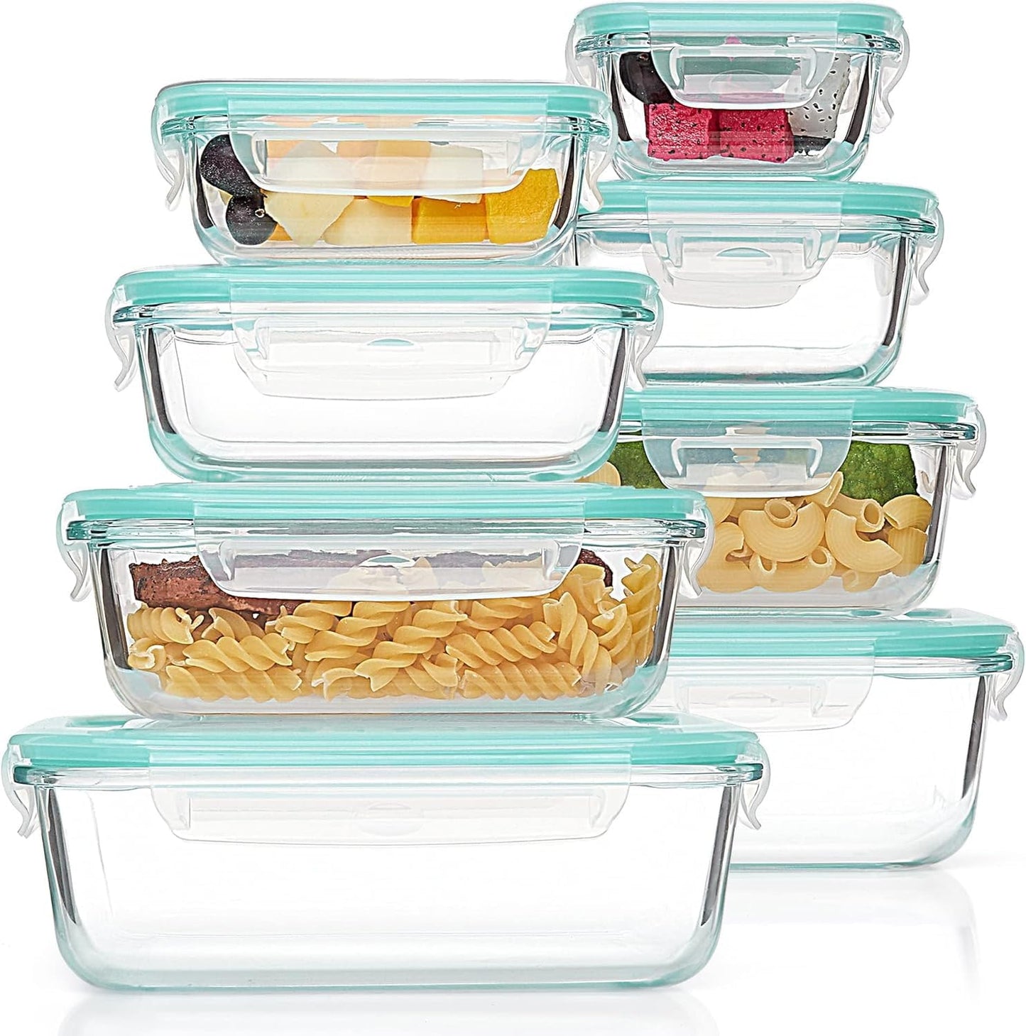 Vtopmart 8 Pack Glass Container Food Storage, Glass Meal Prep Containers with Lids, Airtight Lunch Boxes with Leak Proof Locking Lids, for Microwave, Oven, Freezer and Dishwasher, Green