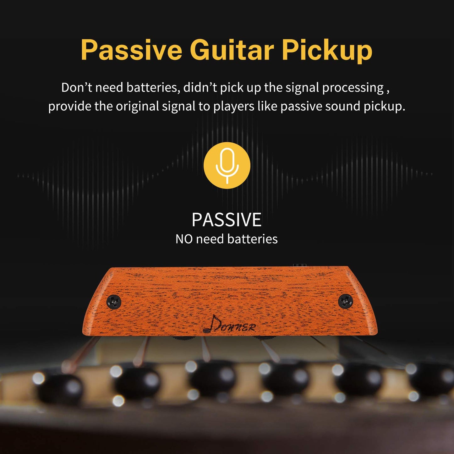 Donner Acoustic Guitar Pickup, Acoustic Pickup DSS-6 Passive Guitar Pickups Mahogany Soundhole Pickup with Humbucker Volume Tone Control