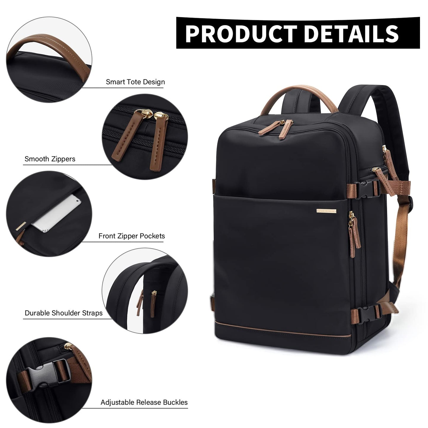 Laptop Backpack with Separate Laptop Compartment Fits 15.6 Inch Notebook Large Capacity Computer Bag for Women Work Travel College Backpacks (Black)