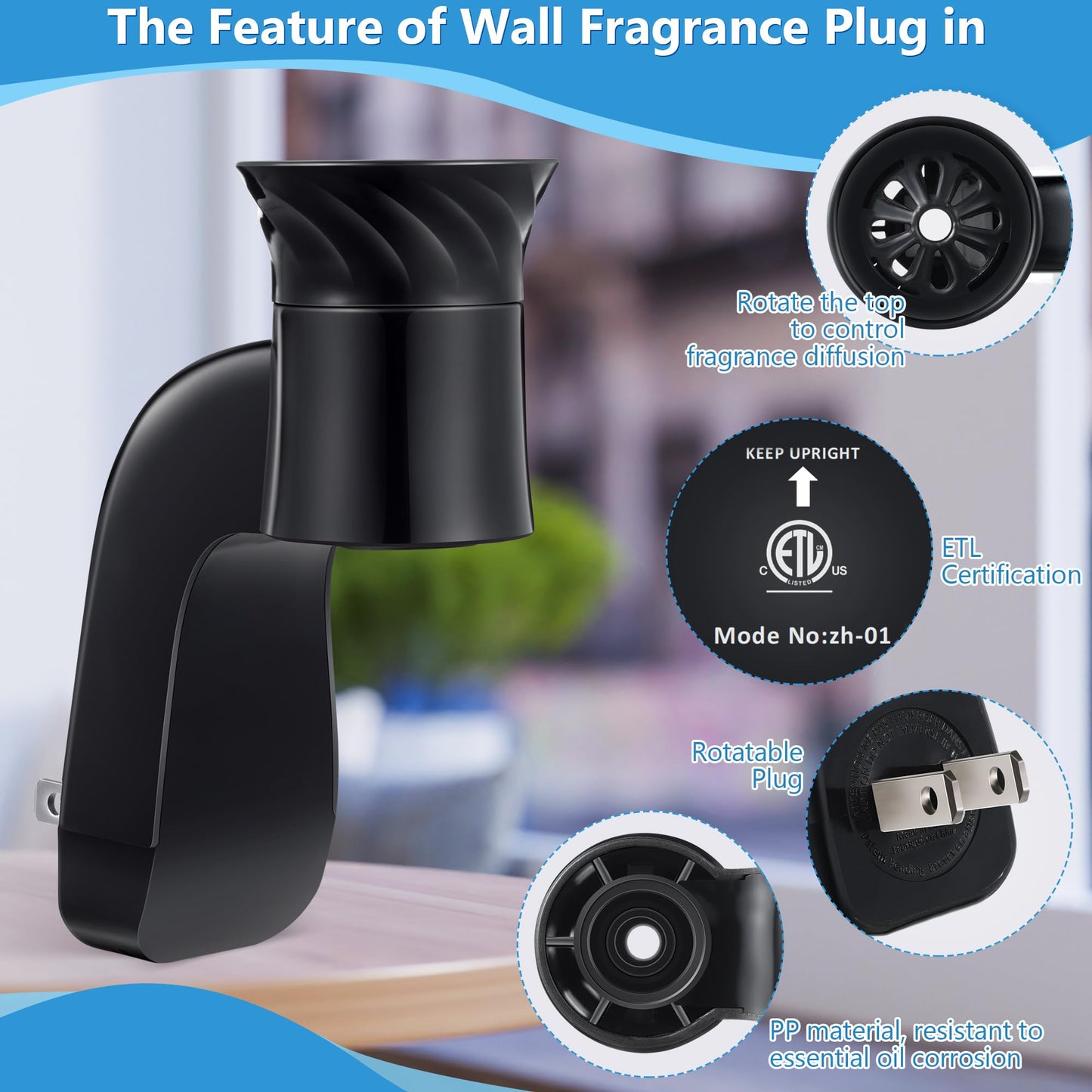Hohean 3 Pack Wall Fragrance Plug in Compatible with Bath and Body Works WallFlower Refills, ETL Certified, Rotatable, Precise Scent Adjustable Fragrance Control Diffuser Plug for Home, Office (Black)