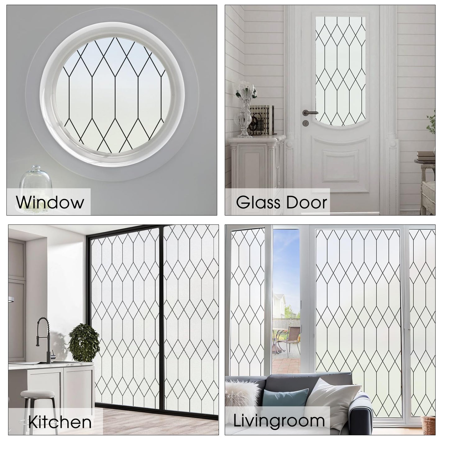 Coavas Window Films for Privacy, Frosted Glass Static Cling Window Stickers Non Adhesive, Decorative Window Coverings Sun Blocking Window Tint for Home Office Door 23.6 x 78.7 in, 60 x 200 cm