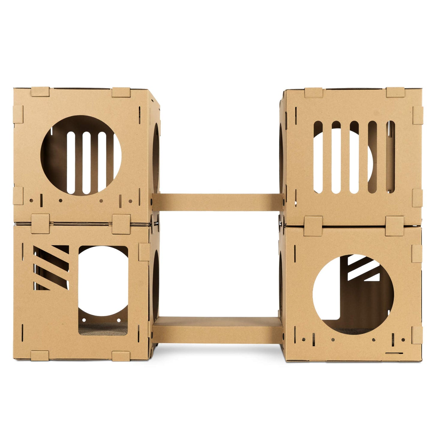 Navaris Modular Cardboard Cat House - DIY Corrugated Cardboard Configurable Play Tower Condo for Small Cats, Kittens, Rabbits - 4 Cubes with 2 Bridges