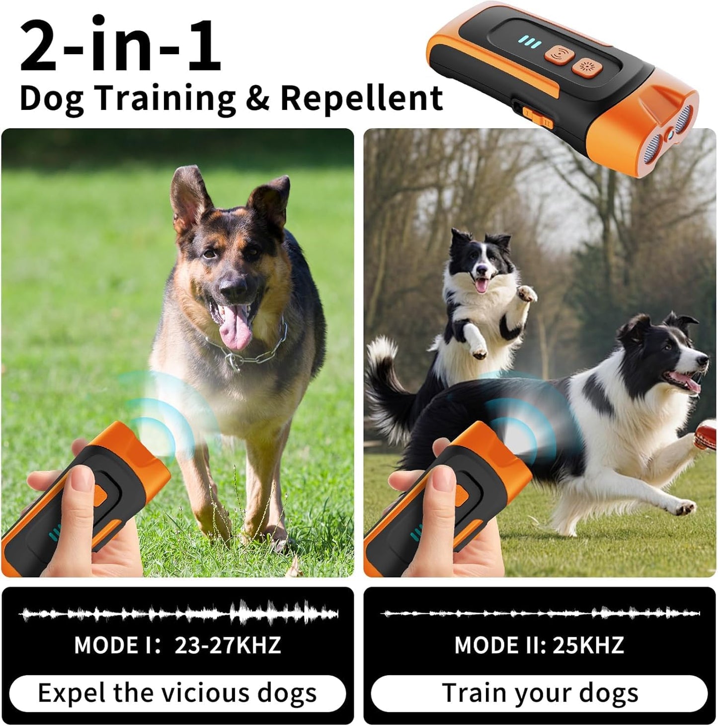 Dog Barking Deterrent Devices - 3 Modes Anti Barking Device for Dogs - 33FT Dog Bark Stopper Indoor Outdoor Rechargeable Stop Barking Automatic No More Dog Bark Control