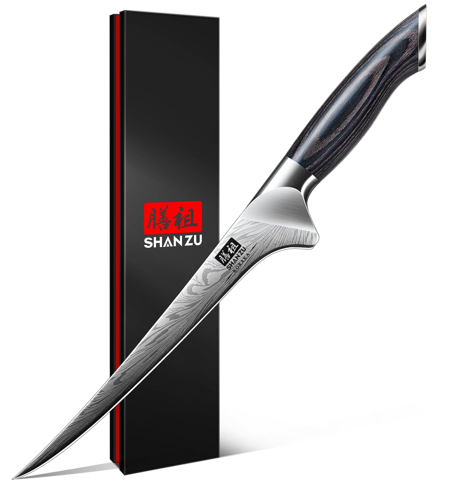 SHAN ZU Fillet Knife 7 Inch, Powder Steel Boning Knife High Carbon Japanese Filleting Knife, Ultra Sharp Deboning Knife for Meat Cutting, Fish Knife with Ergonomic Pakkawood Handle