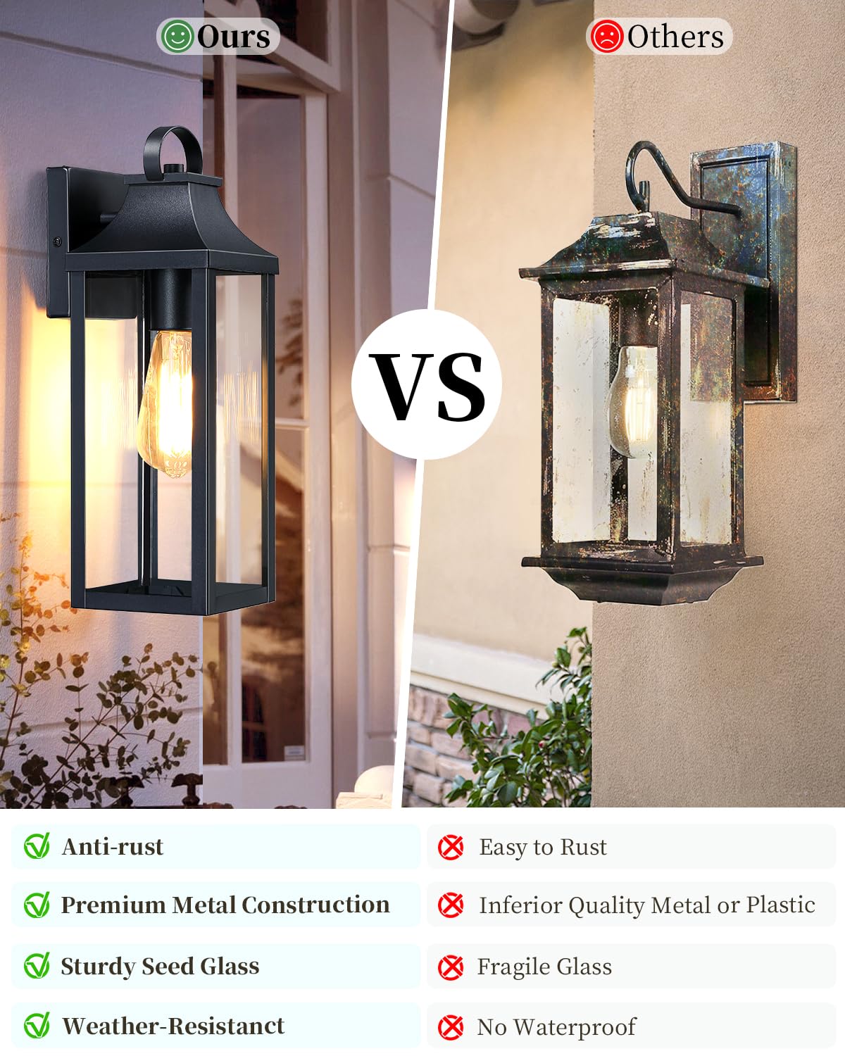 15.2'' Outdoor Light Fixtures Wall Mount 2 Pack, Black Exterior Wall Sconces Large Outside Lights for House, Waterproof Wall Lantern Black Wall Lamp Anti-Rust with Glass for Patio, Porch, Garage