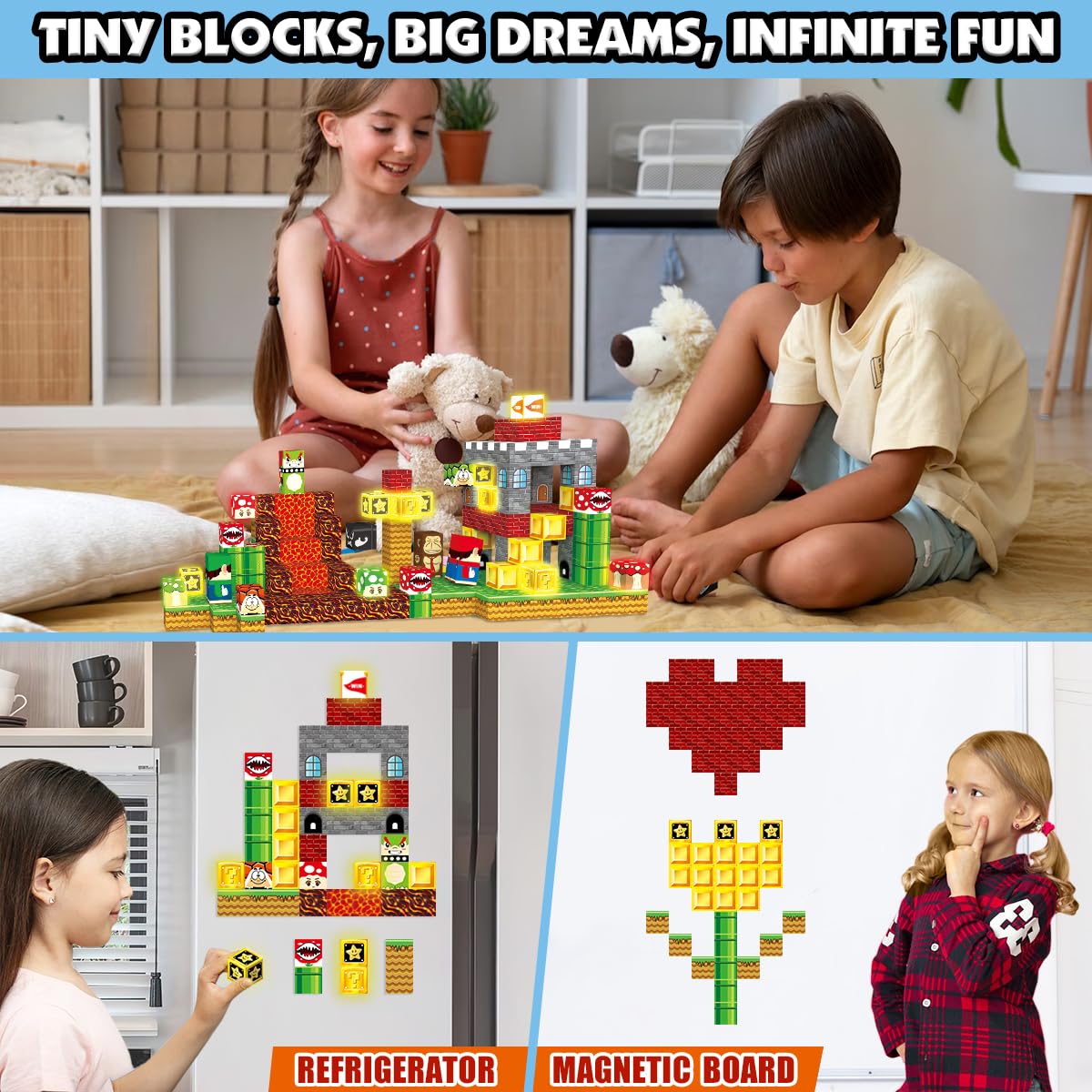 1 Inch Magnetic Blocks Building Set 200Pcs, Light Up Magnetic Building Blocks Magnet Building Toy Set Magnetic Constructions Stacking Sensory STEM Toys for Toddler Boys Girls Christmas Birthday Gifts