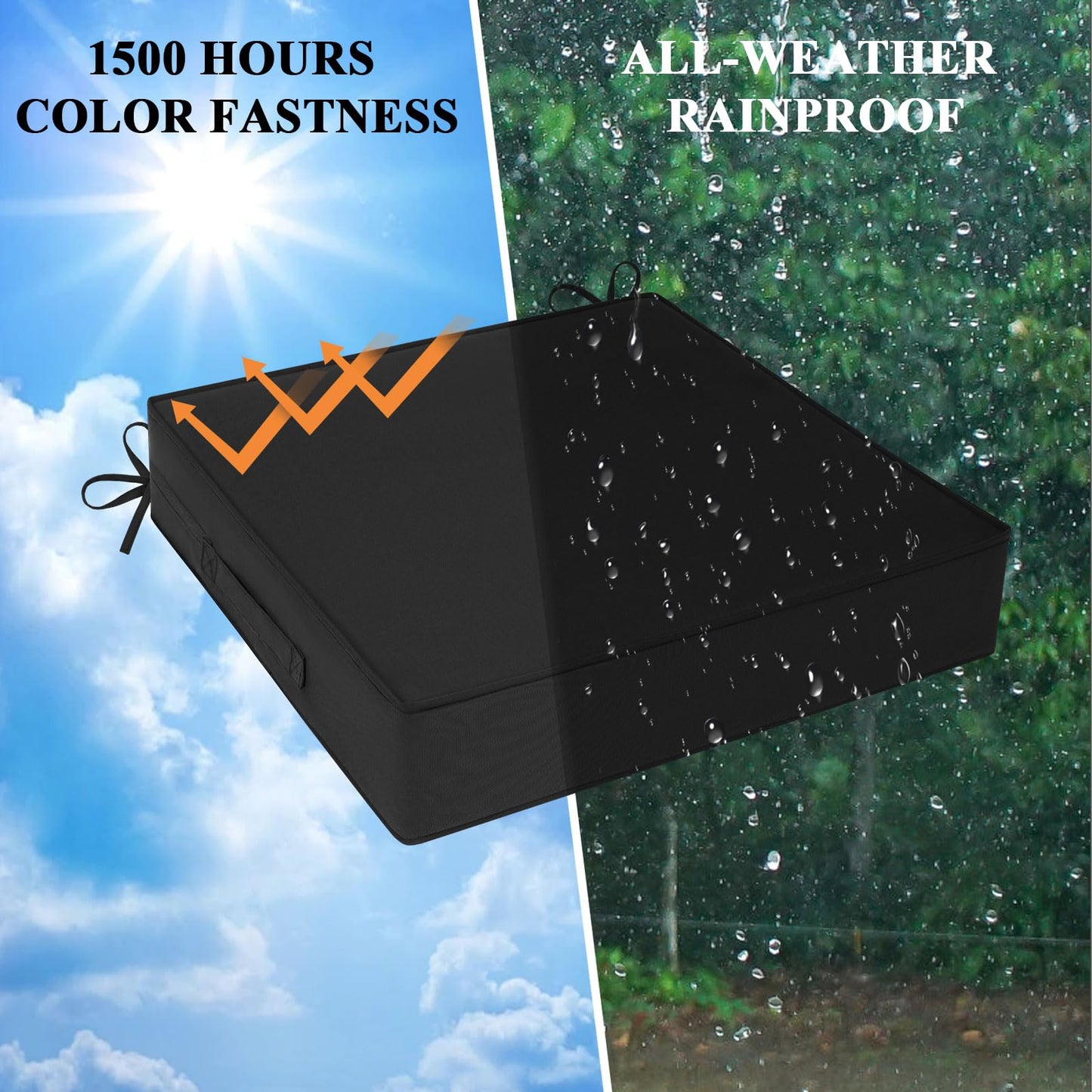 MJIAIDEA Outdoor Chair Cushions Set of 2 for Patio Furniture 19x19x4 Inch Waterproof Patio Chair Cushion 3 Year Color Fastness Square Elastic Foam Garden Couch Pads with Ties and Handle,Black
