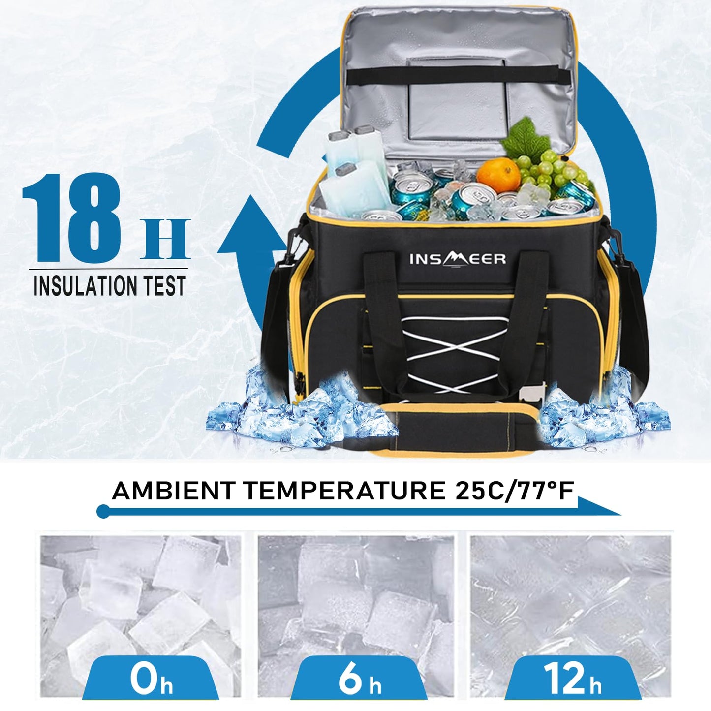 INSMEER 55 Cans/45L Large Soft Side Cooler with Hard-Bottom 100% Leak-Proof/Portable/Insulated/Collapsible Lunch Cooler Bag/glaciere for Camping,Beach,Picnic,Grocery Shopping,Road Trip