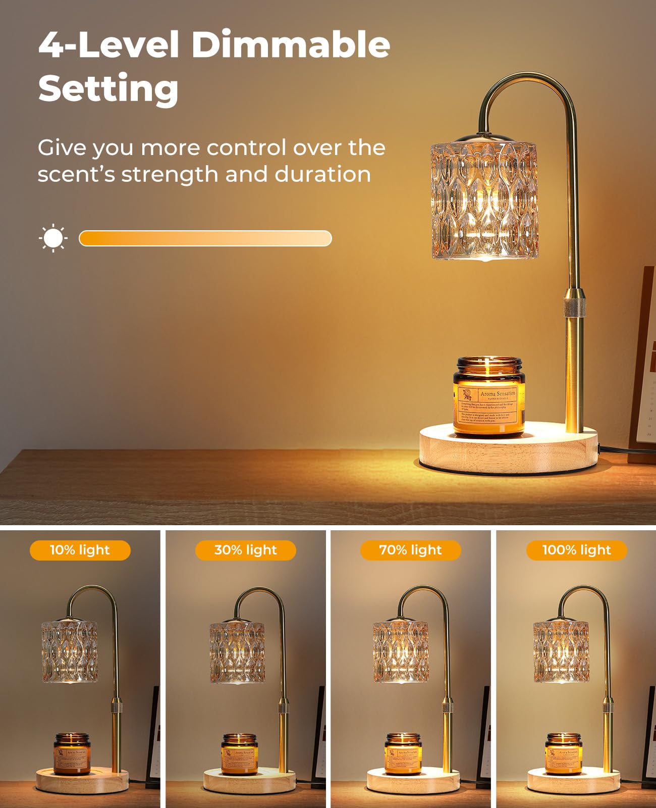 Candle Warmer Lamp, Candle Warmer with Timer and Dimmer, Adjustable Height Electric Candles Lamp with 2 Bulbs for Scented Jar, Wax Melter Lamp for Home Decor, Gifts for Women