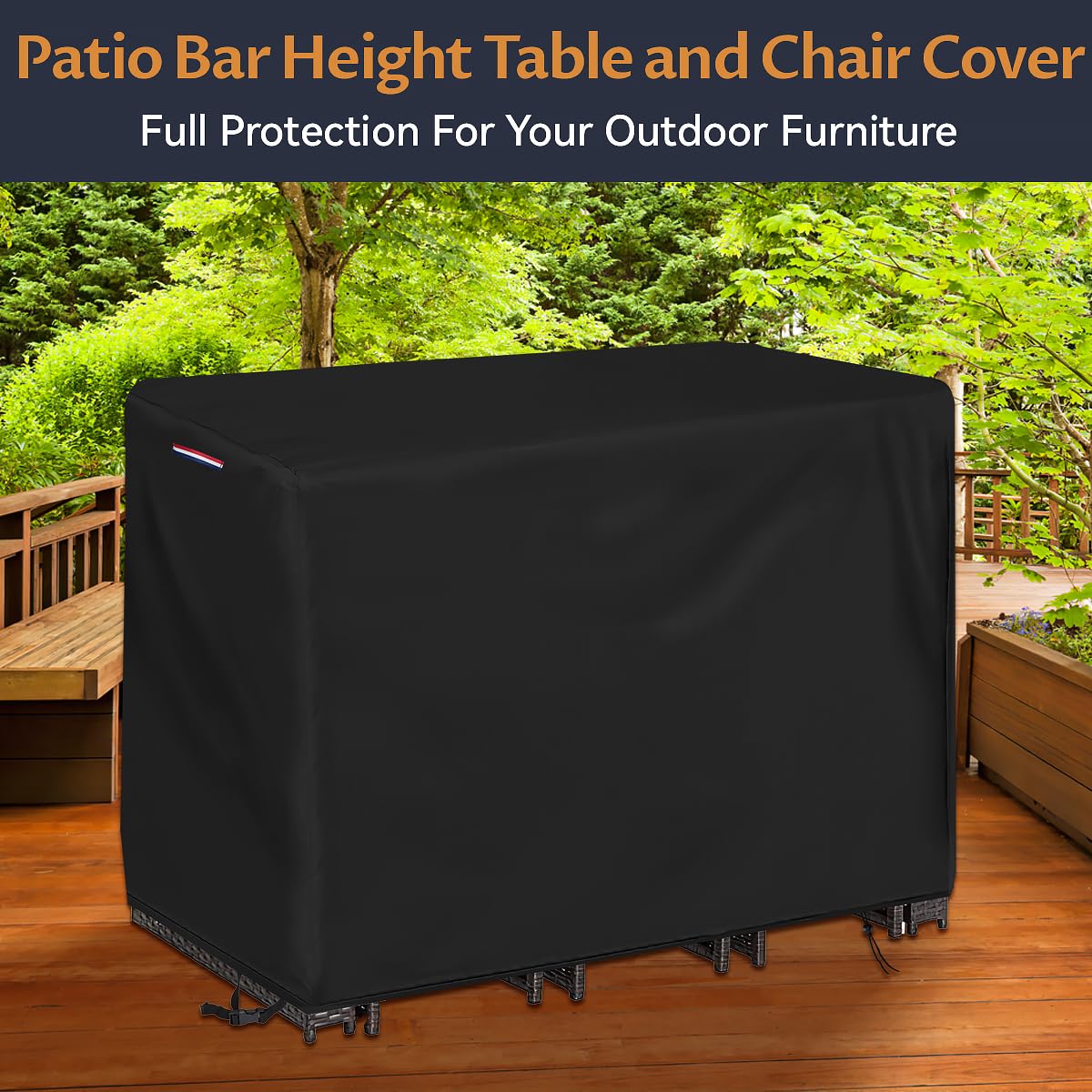 Loenel Outdoor Bar Height Table and Chair Cover, Heavy Duty Waterproof Patio Bar Set Cover for Rectangular 48" Long Bar Height Dining Furniture Set - 48"L x 30"W x 36"H