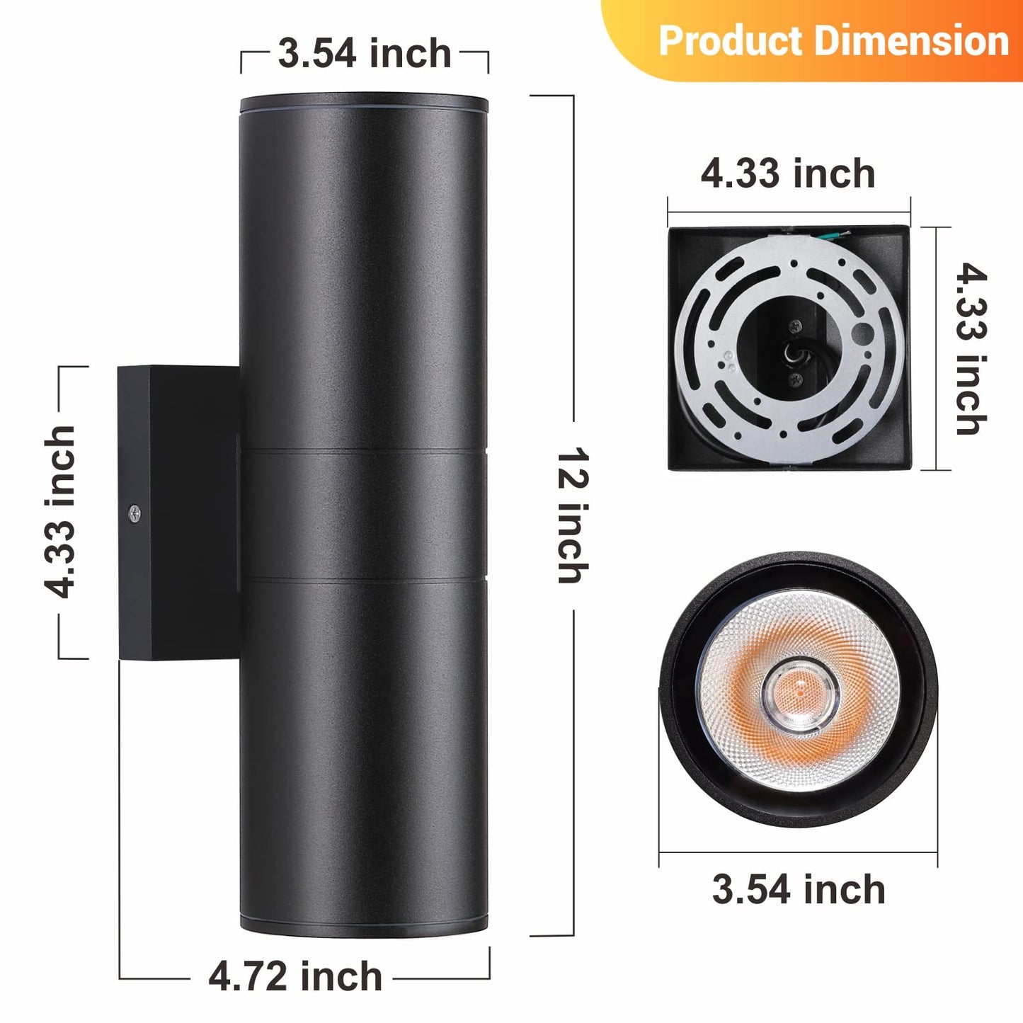 DAKAFUL Outdoor Wall Lights 2Pack, Integrated LED Cylinder Up Down Lights, 12W 2700K Modern Aluminum Outdoor Light, Waterproof Exterior Wall Light for Porch Patio Door(Matte Black)