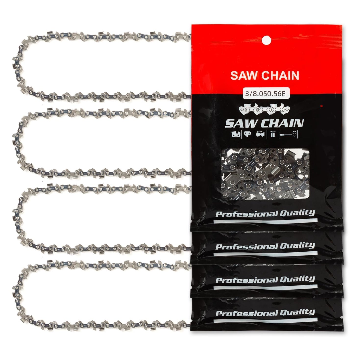RAINHOL 16 Inch Chainsaw Chain, 56 Drive Links, 3/8" LP Pitch .050" Gauge, Fits Husqvarna, Echo, Poulan, Greenworks and More (4 Pack)