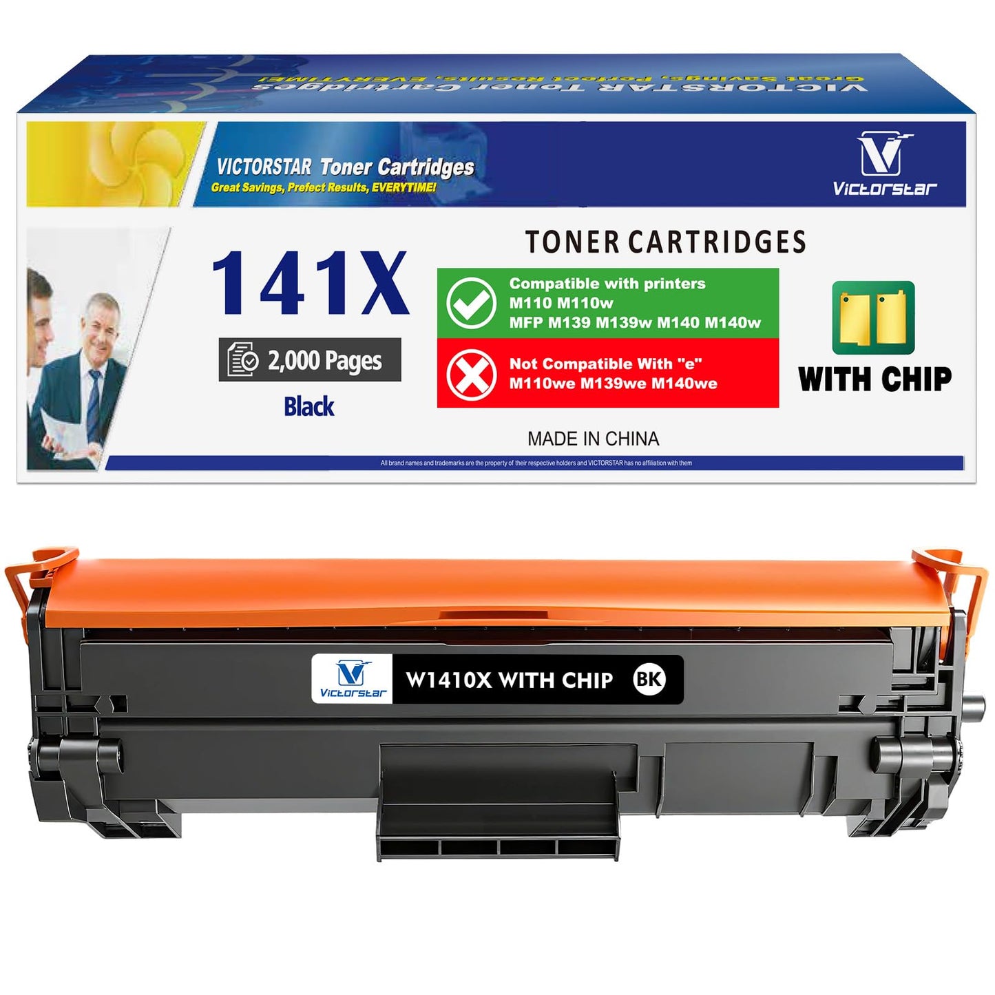 141X W1410X ( 141A W1410A ) with CHIP Compatible Toner Cartridge High Capacity 2000 Pages Black for M110 M110w M139 M139w M140 M140w Printer, Incompatible with Printers Ending in 'e' (1 Pack)