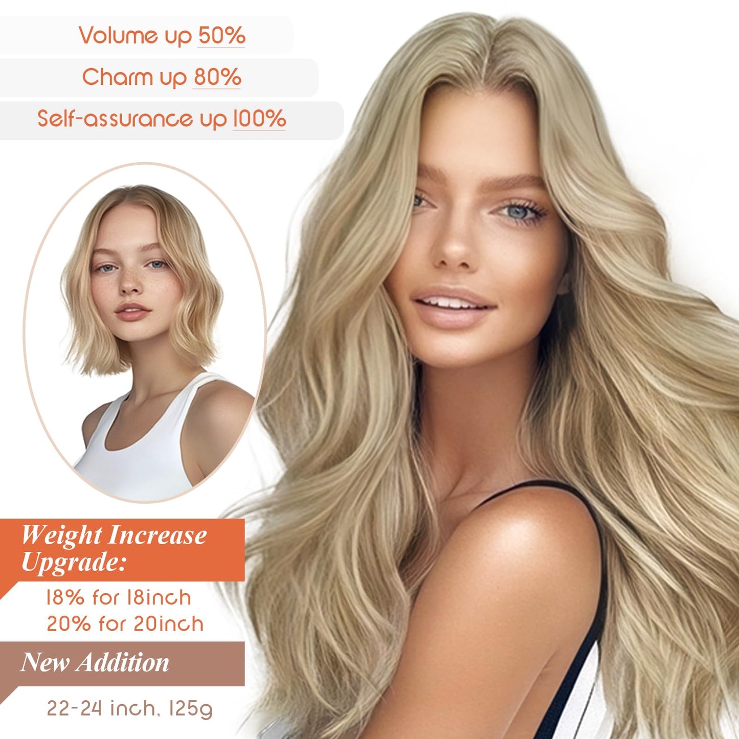 Sunny Hair Wire Hair Extensions Human Hair Invisible Hair Extensions for Women Straight Secret Hidden One Piece Extensions With Adjustable Line Dark Ash Blonde Highlights Golden Blonde 12inch