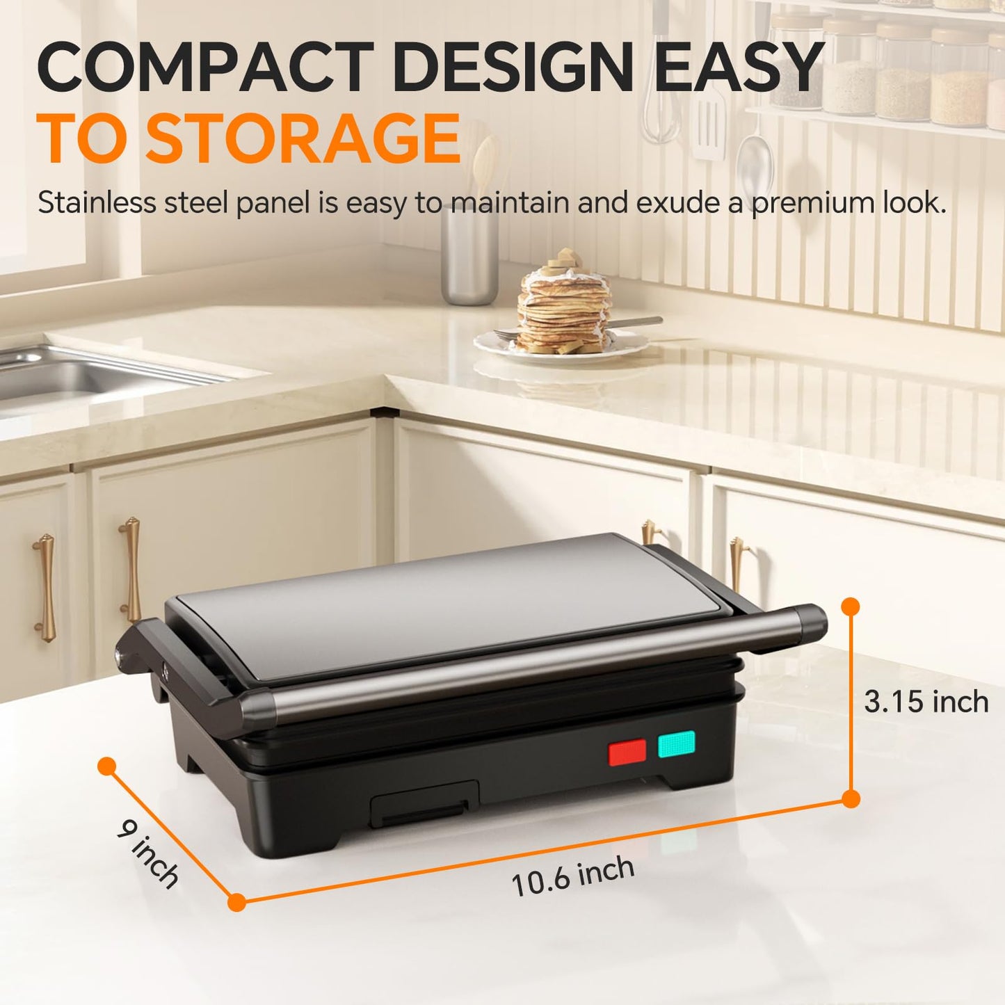 Panini Press Grill, 1000W Sandwich Maker with Non-Stick Coated Plates, Opens 180 Degrees for Any Size of Food, 3-in-1 Sandwich Press Electric Grill, Stainless Steel Surface and Removable Drip Tray