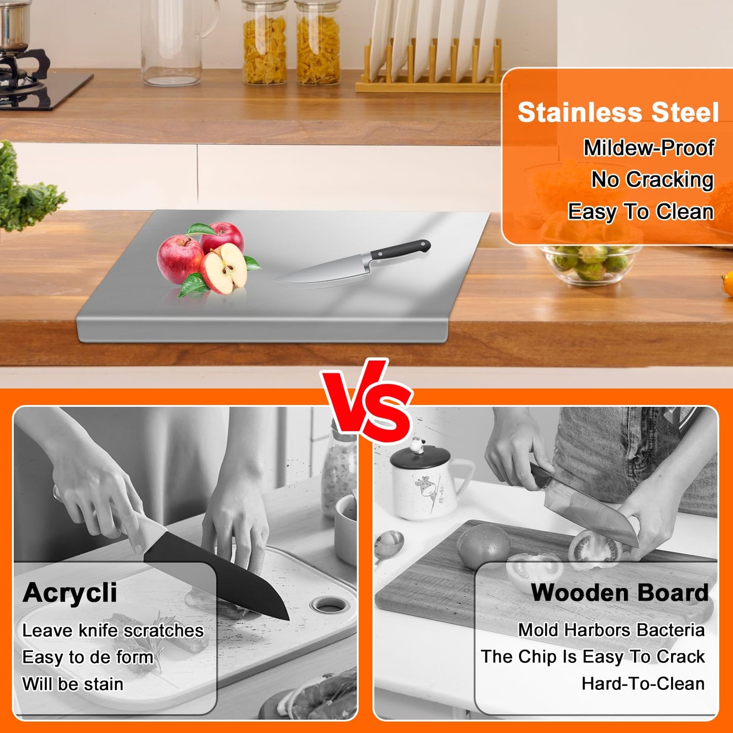 Stainless Steel Cutting Board with 2 Pack Non-Slip Mats, Yoposeo Heavy Duty Baking Cutting Chopping Boards for Kitchen, Meat, Fruits, Vegetables, Bread and Baking (19.7" X 15.7"/ 50 X 40cm)