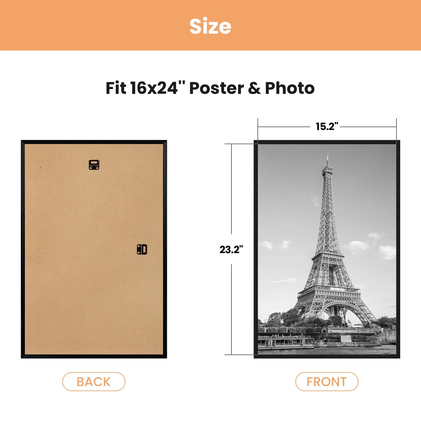 upsimples 16x24 Picture Frame Black 3 Pack, Large Picture Poster Frames 16 x 24 for Horizontal or Vertical Wall Mounting, Scratch-Proof Wall Gallery Photo