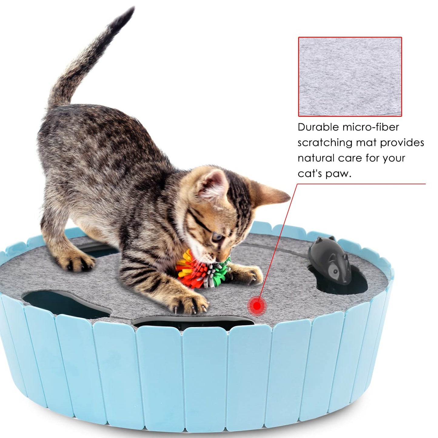 Pawaboo Interactive Cat Toy with Running Mouse, Electronic Motion Cat Toy Automatic Teaser for Indoor Cats, Pop and Play Hide Seek Cat Toy Hunting Mouse for Pet Cat Kitten Play Fun Exercise, Blue