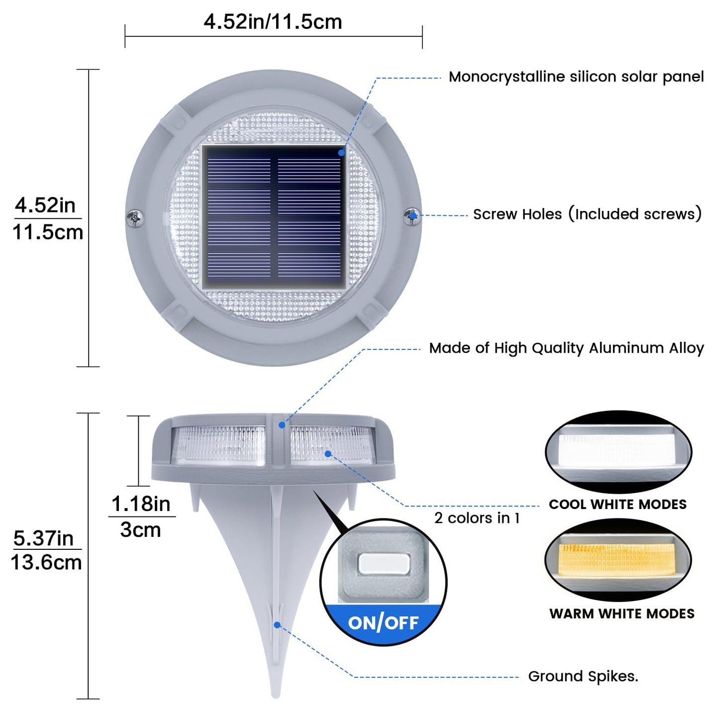 SIEDiNLAR Solar Deck Lights Outdoor 2 Modes 16 LEDs Driveway Markers Dock Light Solar Powered Waterproof for Ground Step Pathway Walkway Stair Garden Road Yard 4 Pack (Cool White/Warm White)