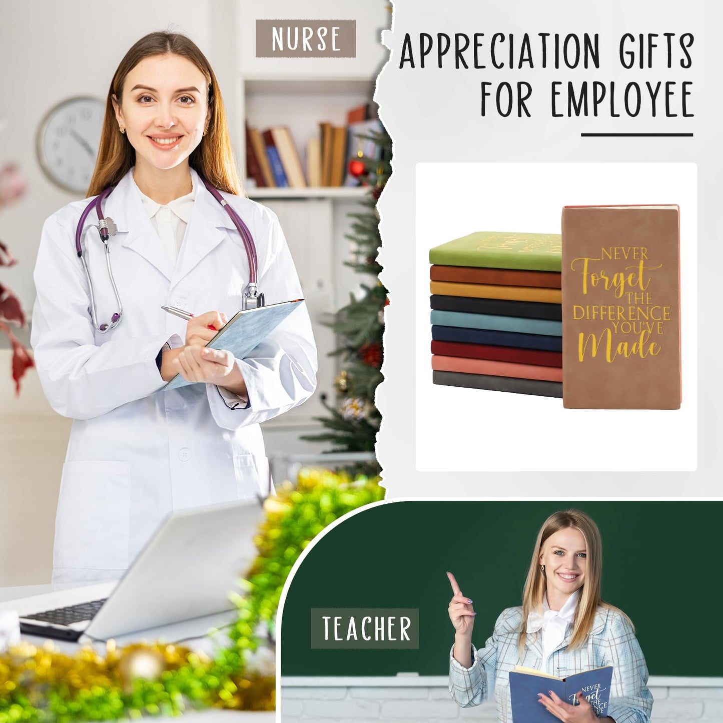 Fuutreo 10 Pcs Bulk Leather Notebook Appreciation Gift for Employee Coworker CNA Week Inspirational A6 Notebook Thank You Journal Gift for Teacher Nurse Team Staff Office School(Never Forget)